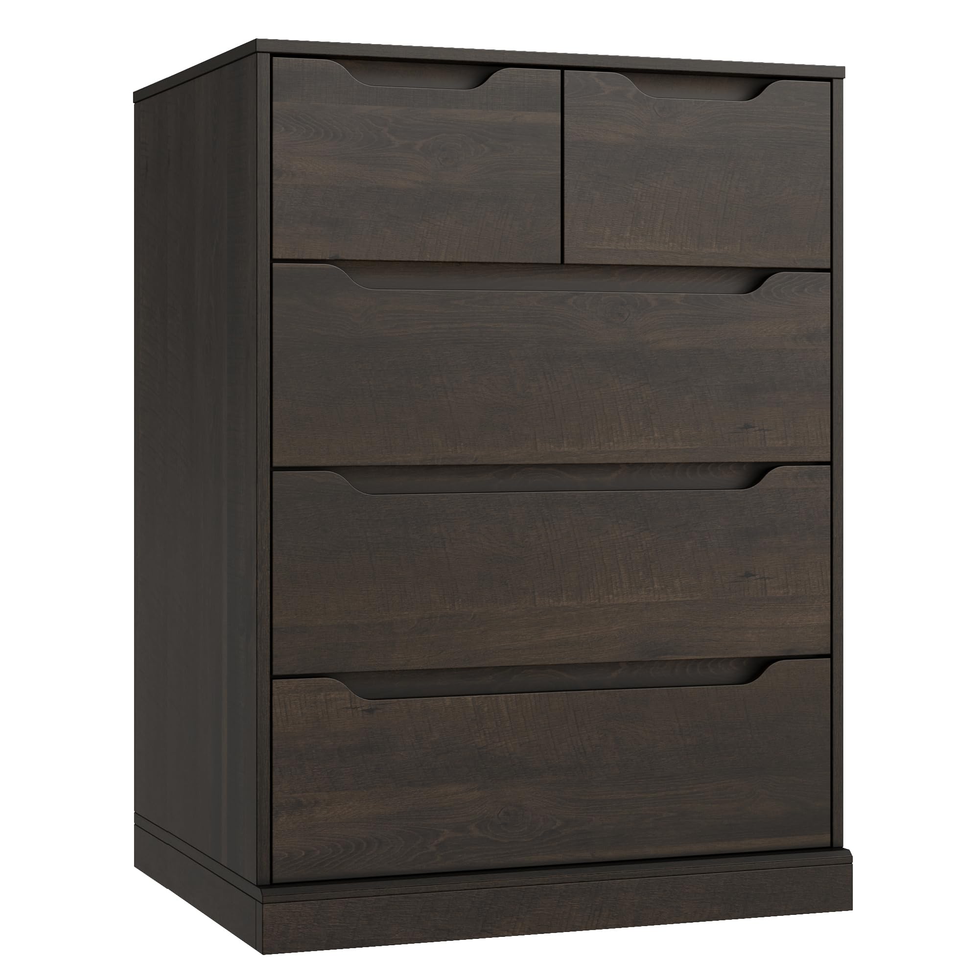 HOSTACK Modern 5 Drawer Dresser for Bedroom, Chest of Drawers with Storage, Wood Storage Chest Organizers with Cut-Out Handles, Accent Storage Cabinet for Living Room, Entryway, Hallway, Dark Brown