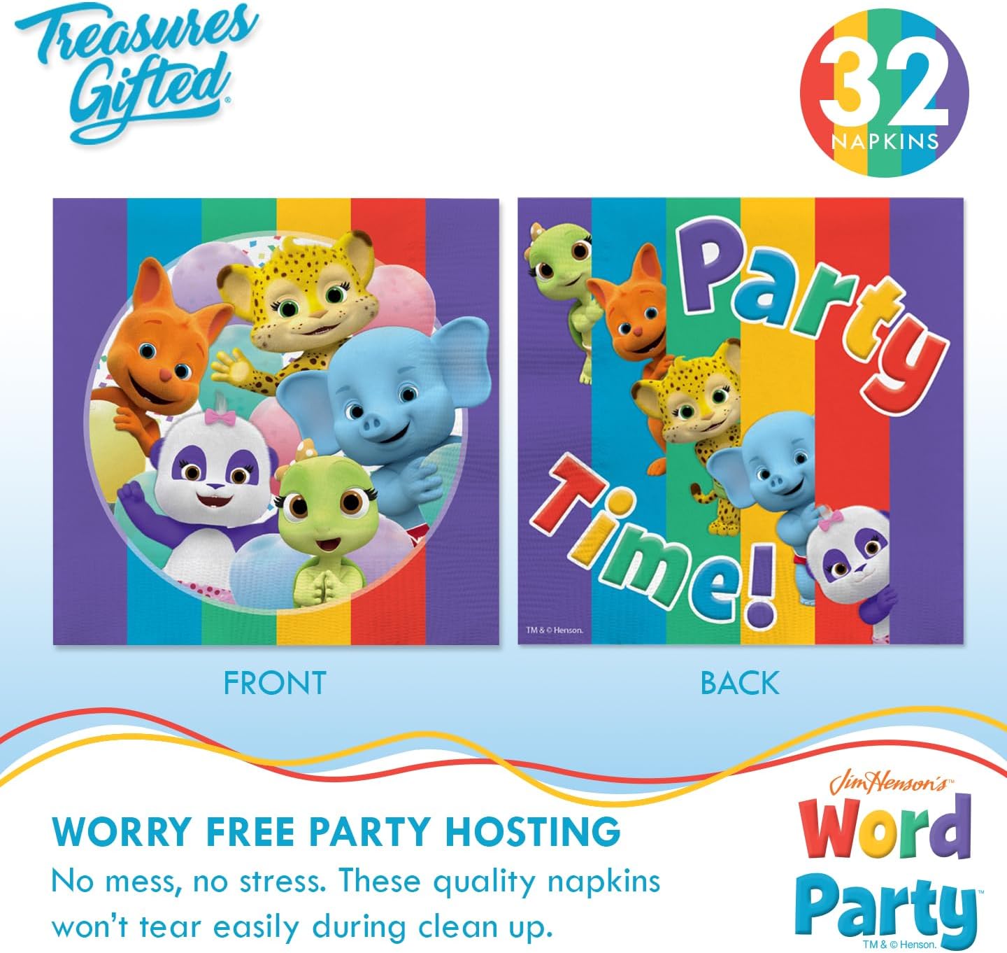 Treasures Gifted Officially Licensed Jim Henson’s Word Party Birthday Supplies - Serves 24 Guests - Ultimate Set Birthday Decorations - Word Party Decorations - Banner, Plates & More