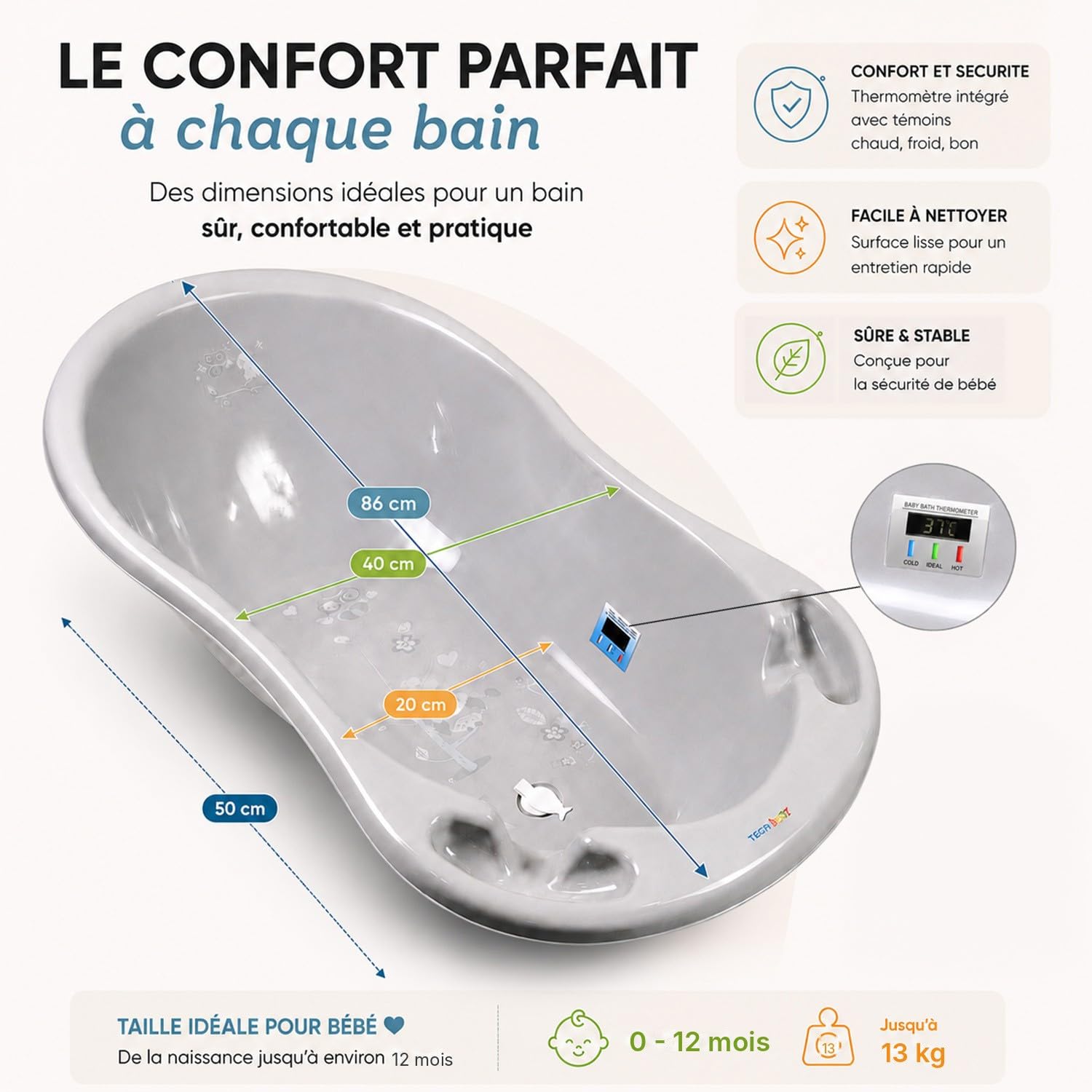 Mon Mobilier Design - Termómetro para bebé, 86 cm y pie