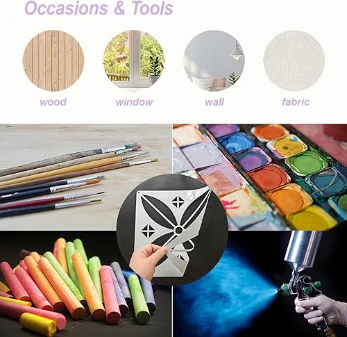 Miniatura 5 de Plantillas de flores para pintar, plantillas profesionales de dibujo artístico 64 piezas 3x3 de plástico PET transparente con patrones de rosa y