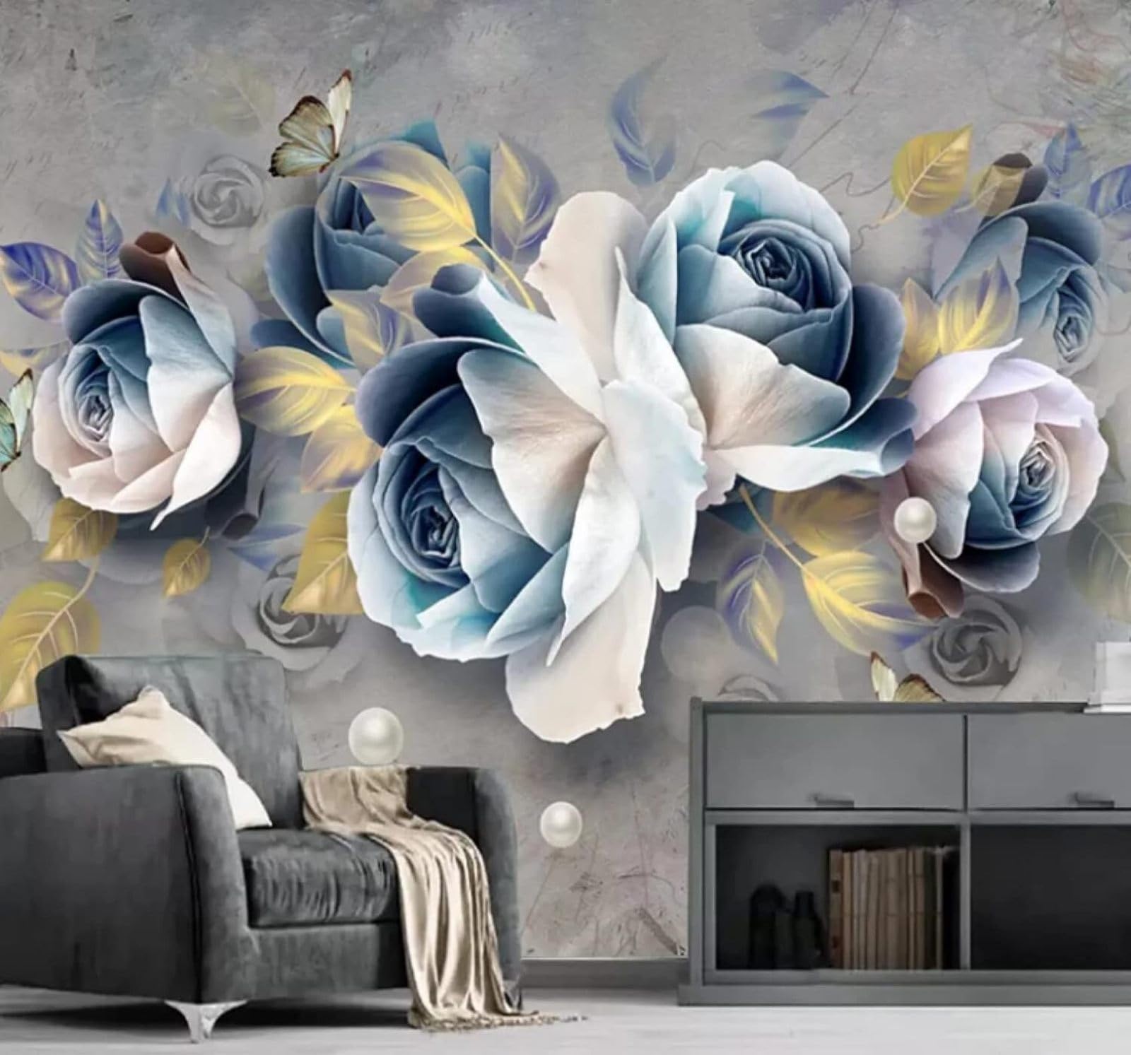 XLMING Vintage Three Dimensional Relief Roses Butterflies 3D Wallpaper Luxury Home Dining Decor Paste Sofa Living Room The Wall for Bedroom Mural-400cm×280cm