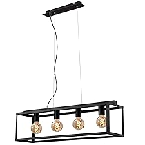 Briloner Leuchten Lampada a sospensione, 4 paralumi, lampadadario retrò, vintage, acciaio nero, 4x E27, max. 40 Watt, nero, 750x200x1200 mm (lunghezza x larghezza x H)