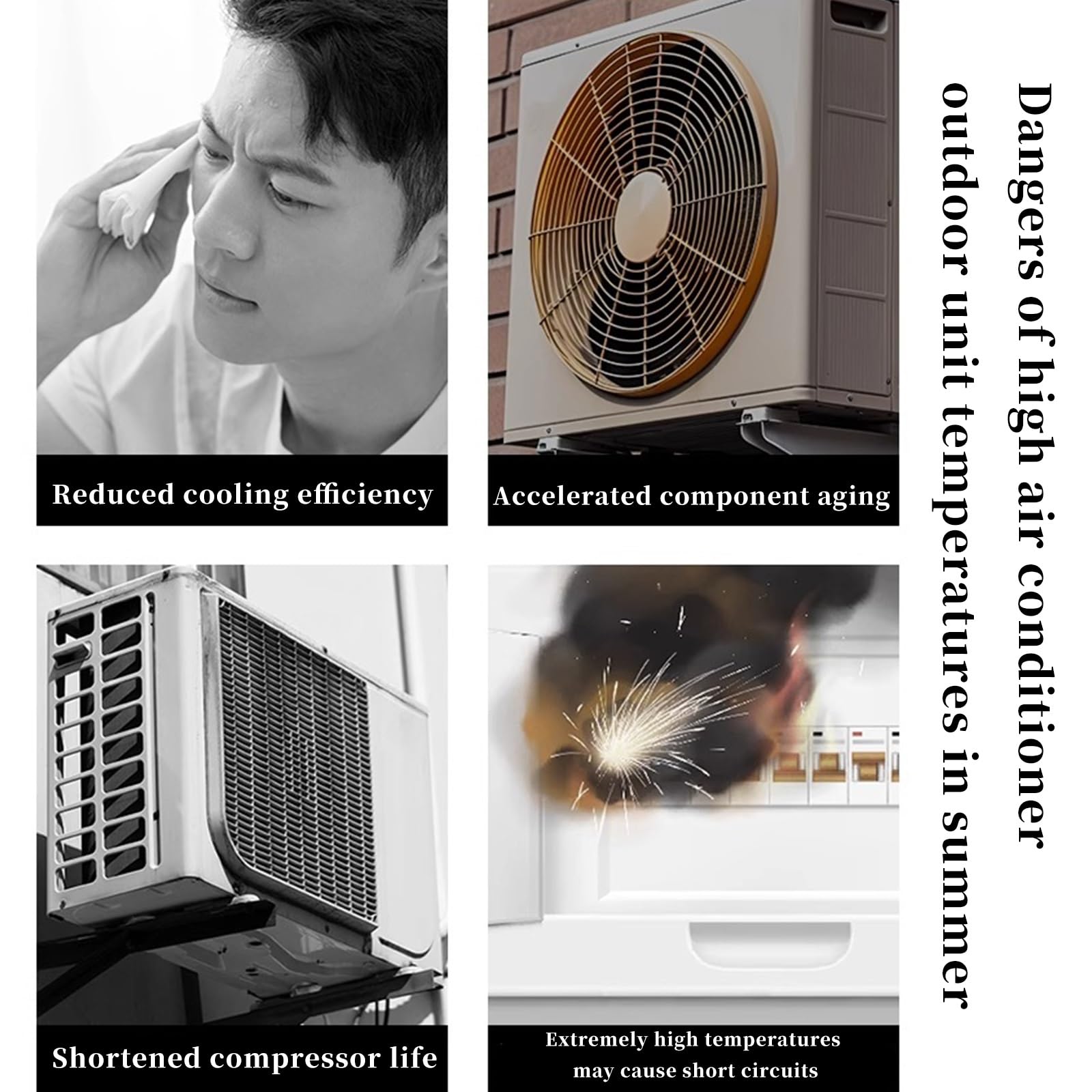 Copertura per unità CA esterna, deflettore guida vento in acciaio inox, deflettore rotondo da 46 cm per condizionatore d'aria, condensatore e compressore, scudo di dissipazione del calore, protezione