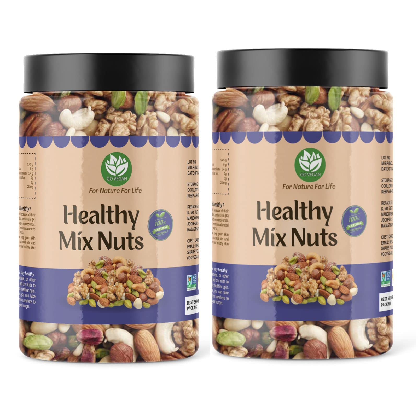 GO VEGAN Combo Pack of Natural Mix Dry Fruits and Nuts | 500 gm Each Total 1 Kg for Every Occasion Fresh and Healthy Dry Fruits [Jar Pack] (B0BPNW7B2G) Amazon Price History, Amazon Price Tracker