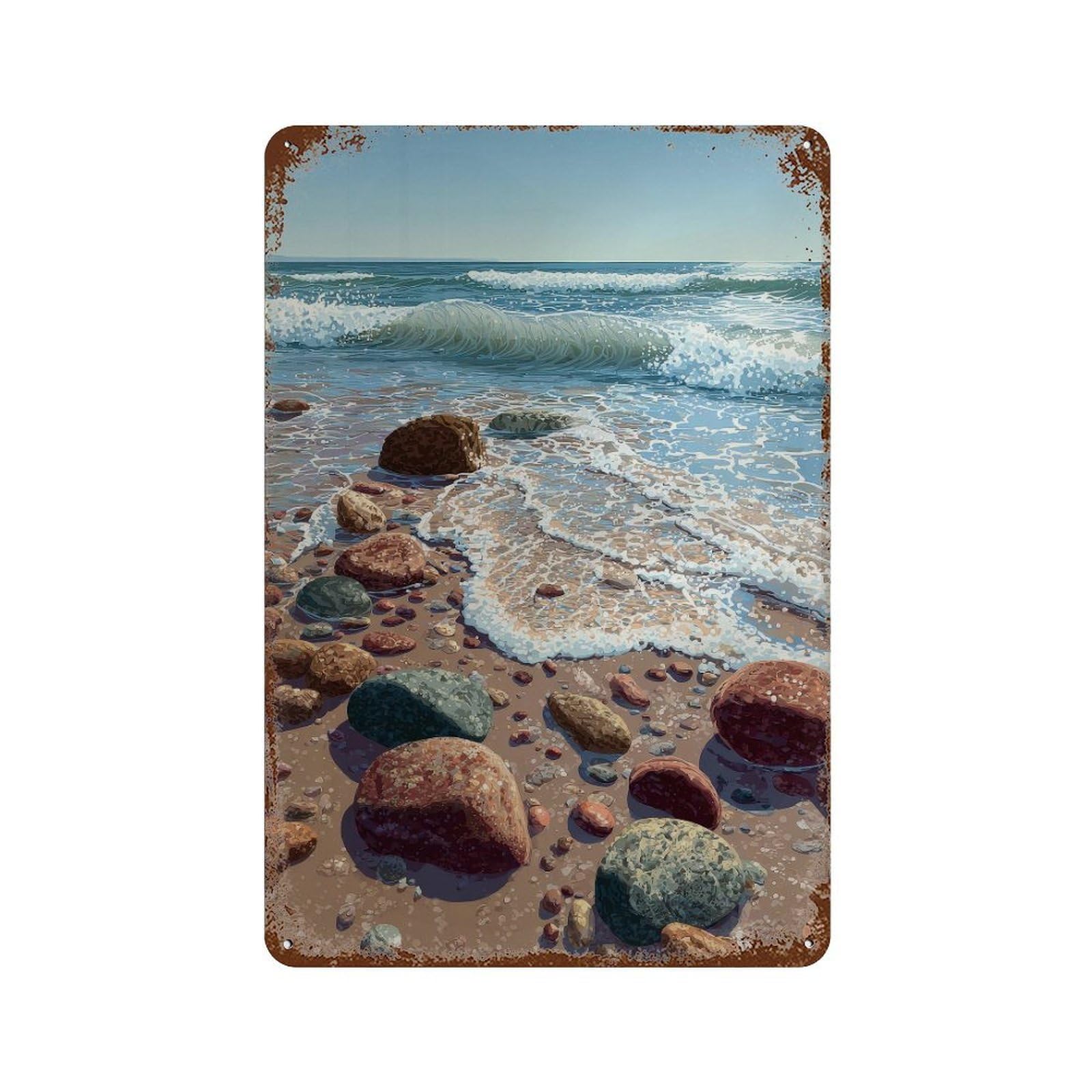 xiaoxiaoshen Rocky Beach. Realism Seascape Wall Decor Art Metal Tin Poster Modern Home Decor Art Home Bar Shop Decorations Vintage Sign 30x20cm