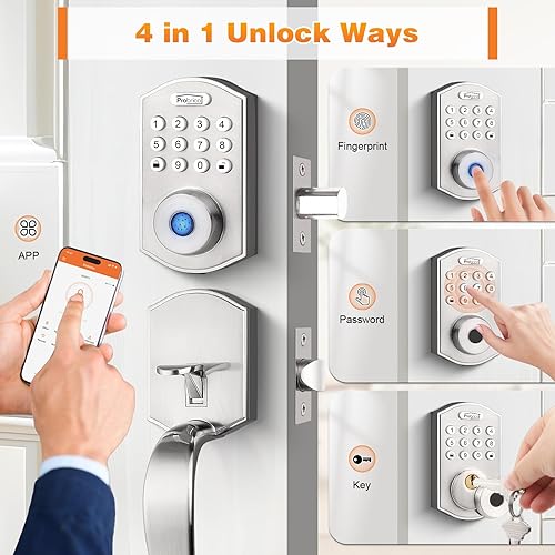 Miniatura 2 de Probrico Cerradura inteligente de puerta de entrada sin llave, manija de puerta delantera con cerrojo de huella digital, cerradura electrónica con