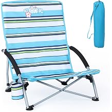 Old Bahama Bay 2 Pack Low Beach Chair - Heavy Duty 350lbs Capacity, Lightweight Folding Sand Chair with Breathable Mesh, Cup Holder & Carry Bag - Portable Low Profile Chair for Beach, Camping