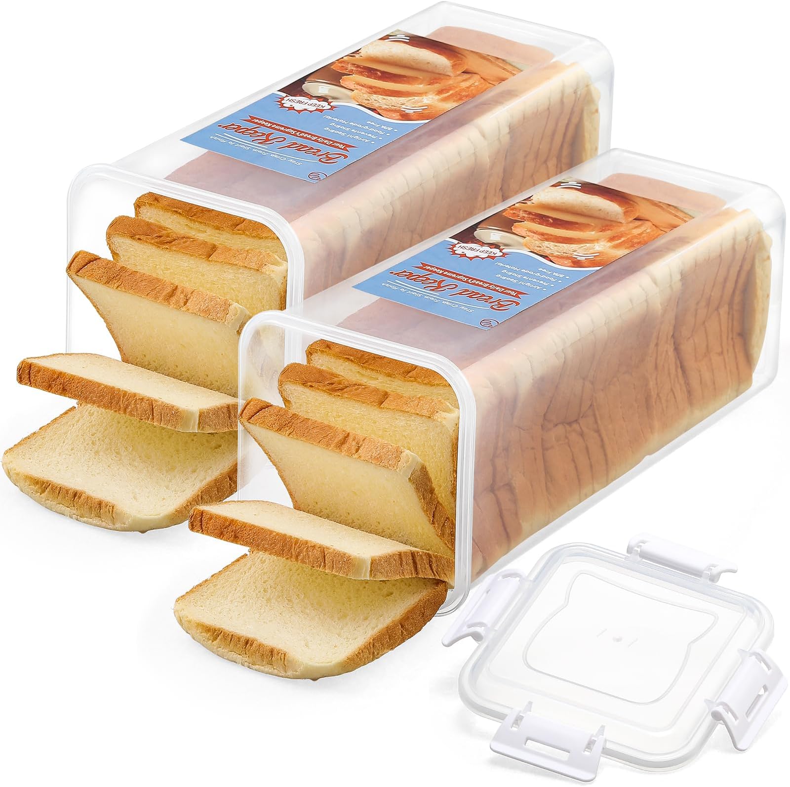 Nuogo 3 Pcs Bread Boxes for Kitchen Counter Airtight 12.8 x 5.28 x 4.65 Inch Plastic