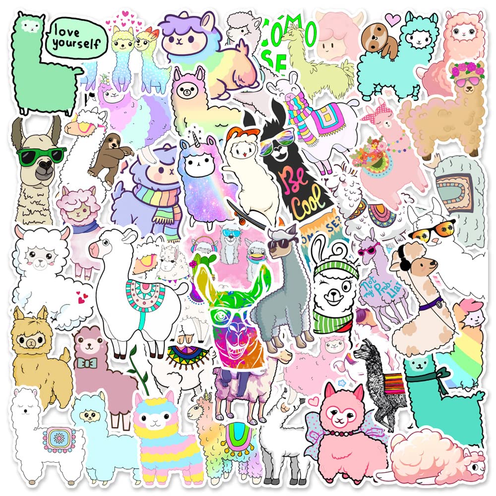 Zcketo100 Pcs Cute Lovely Alpaca Water Bottle Laptop Computer Skateboard Phone Luggage Guitar DIY Gift Decal Stickers,Album, Crafts, Calendar, Planner Aesthetic Animal Llamas Stickers Pack