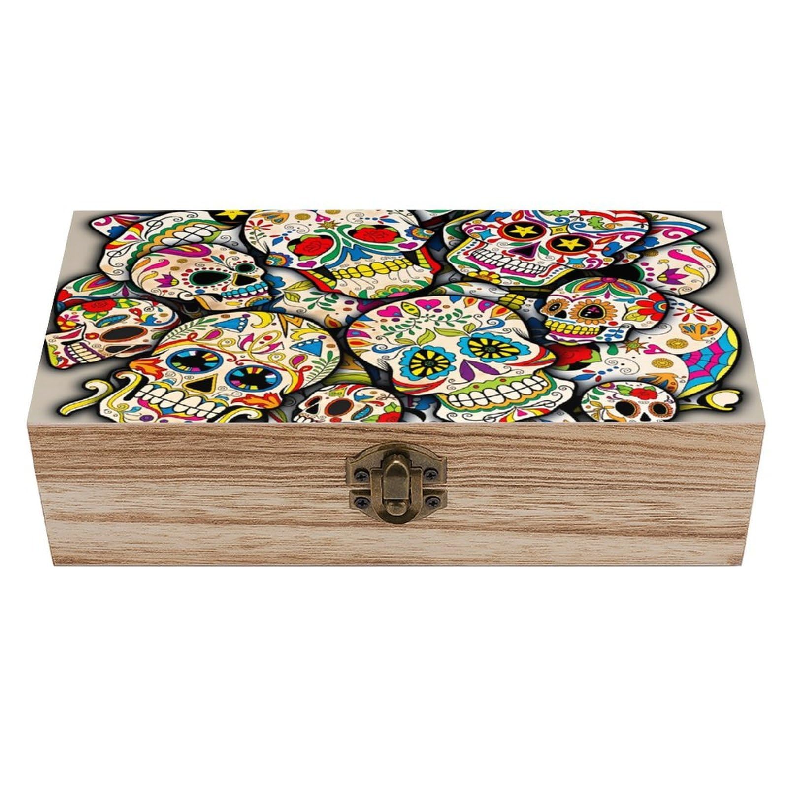 asbwuo Colorful Sugar Skull Vintage Wooden Keepsake Box