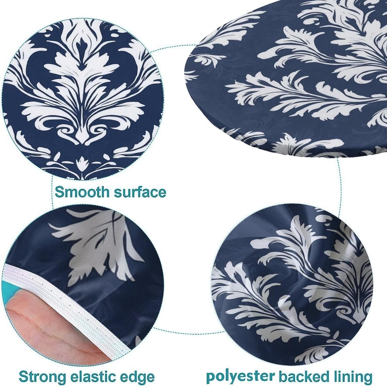 Oval Clear Plastic Tablecloth Protector, Navy Blue Damask Pattern Printed on Oval Fitted Table Cover, Ideal for Outdoor Gatherings Buffets Cafes & Family Meals, Fits for 54" x 76" Oval Tables