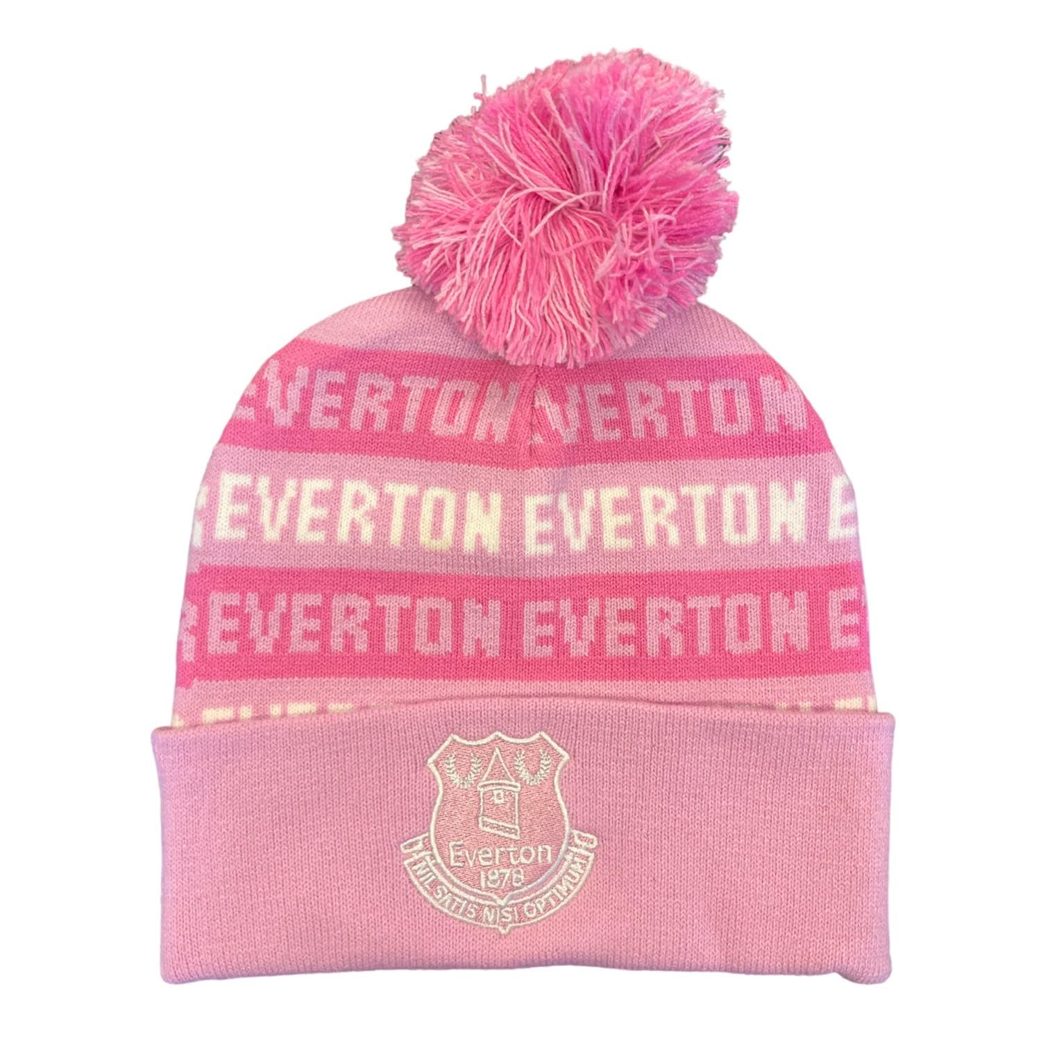 Everton Official Text Repeat Junior Bobble Hat Pink