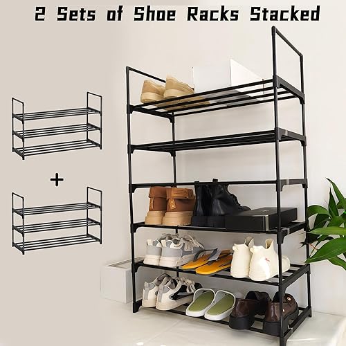 Miniatura 7 de Organizador de zapatos, estante de almacenamiento de zapatos reversible de metal de 3 niveles que ahorra espacio, para entrada, armario, puerta