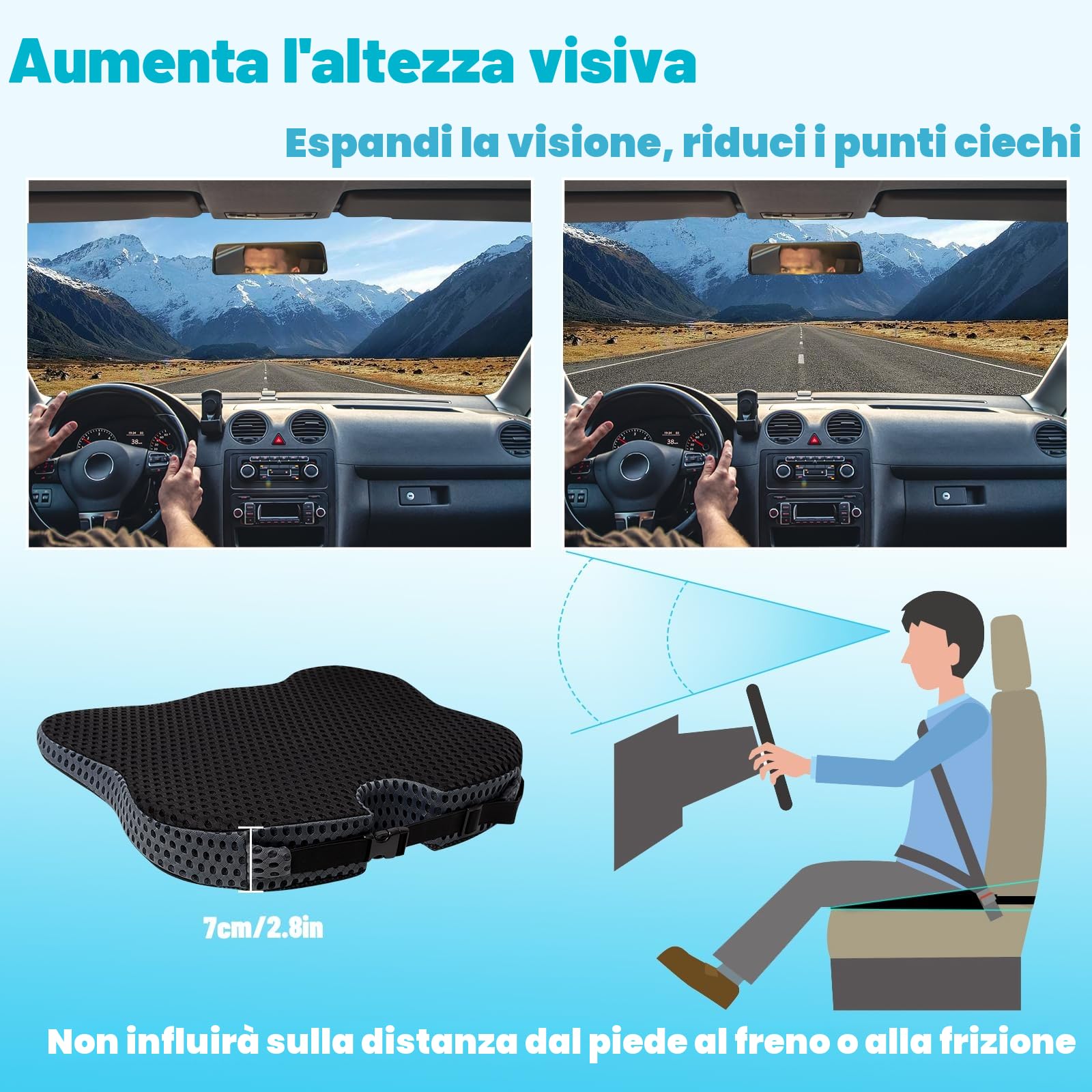 Cuscino per Sedia Auto, Cuscino a Cuneo Cuscino per Sedile in Memory Foam per Auto Cuscino Per Auto Per Sedile Del Conducente Auto Sedia Da Ufficio Sedie A Rotelle