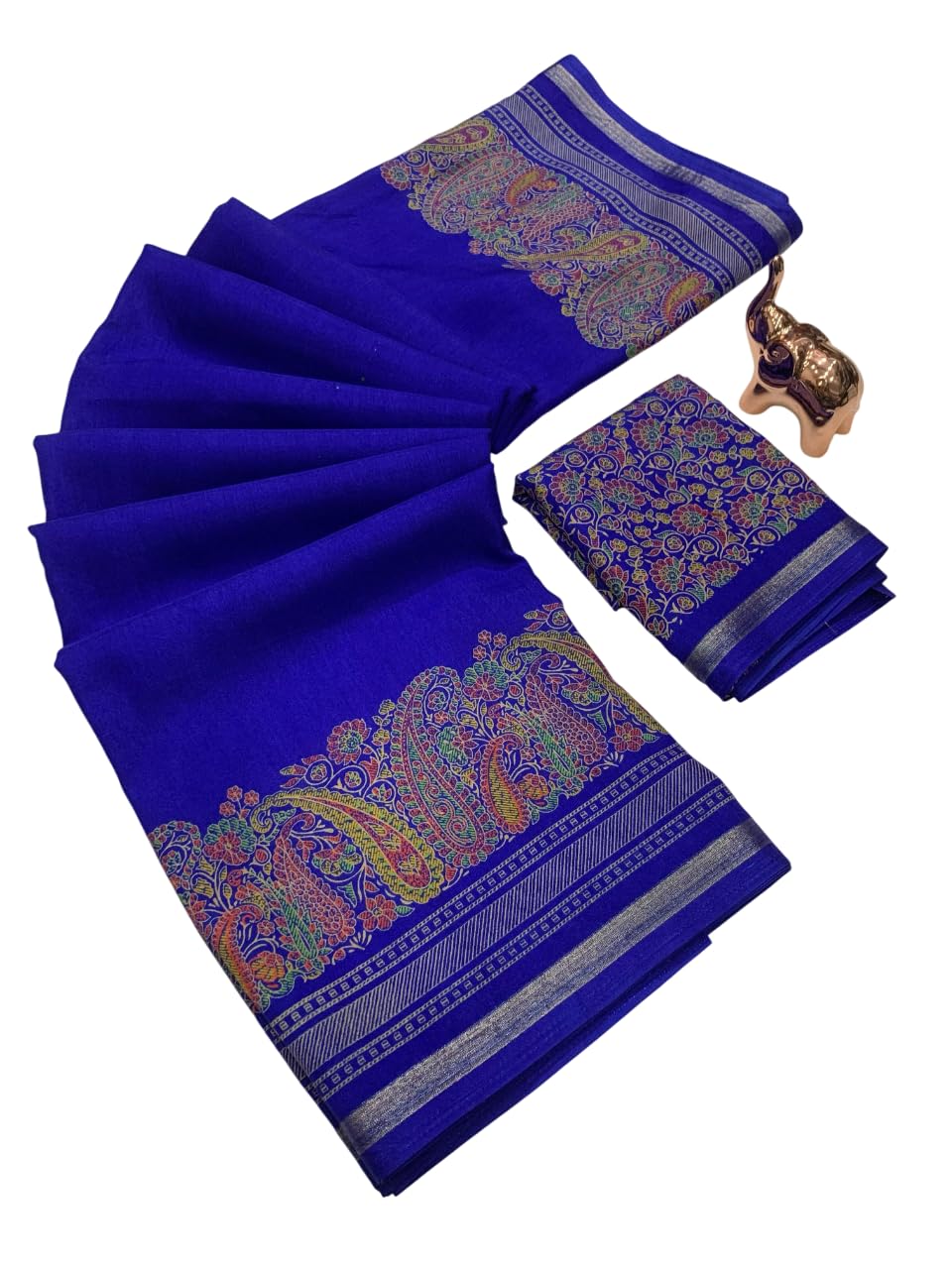 Dola Silk Saree Kashmiri Flower Print Zari Weaving Rich Border Designer Pallu Attach Blouse Piece-image-20