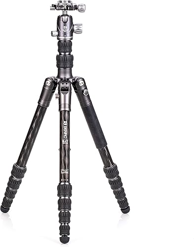 Benro BAT One Series - Trípode de viaje de fibra de carbono con cabeza esférica VX20, altura máxima de 65.2 pulgadas, se convierte en monopie, patas