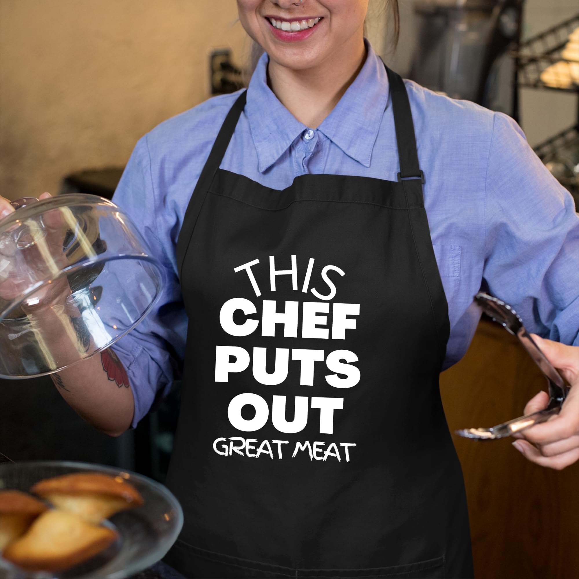 Delantales divertidos con texto en inglés "This Chef Puts Out Great Meat" para hombres, delantal impreso, regalo para ella, delantal de chef, delantal de cocina, delantal de barbacoa, regalo para el