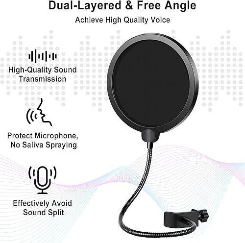 Miniatura 3 de Soporte de micrófono para Blue Yeti, brazo de tijera de suspensión para HyperX QuadCast con filtro pop extra grande y 2 clips de micrófono para