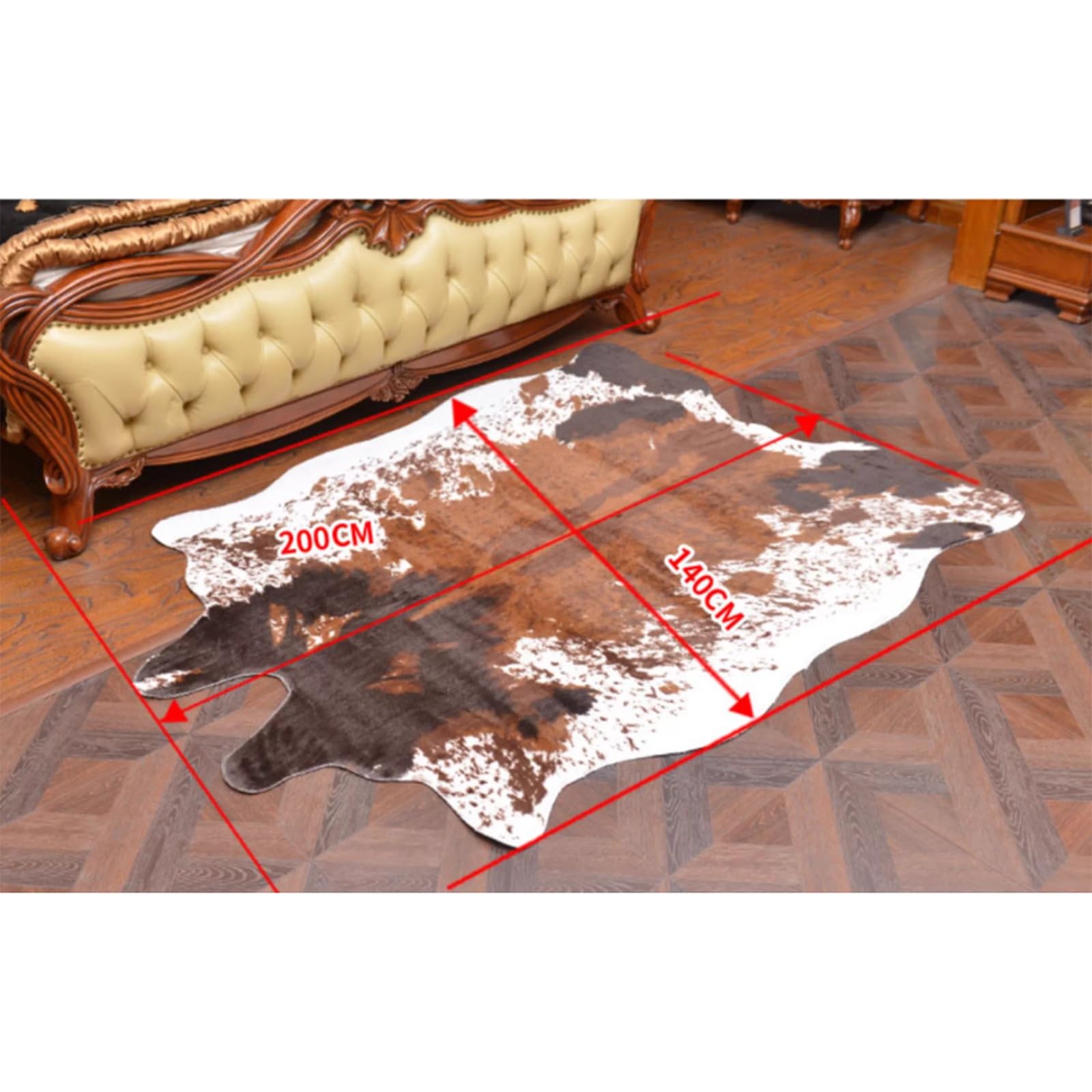 Tappeto in Pelliccia, Tessitura Piatta, Pelliccia Sintetica, Pelle Bovina, Design Pelle Bovina, Soggiorno, Camera da Letto, Altezza Pelo 10 mm, Lavabile, Morbido(Brown,200 * 140cm)