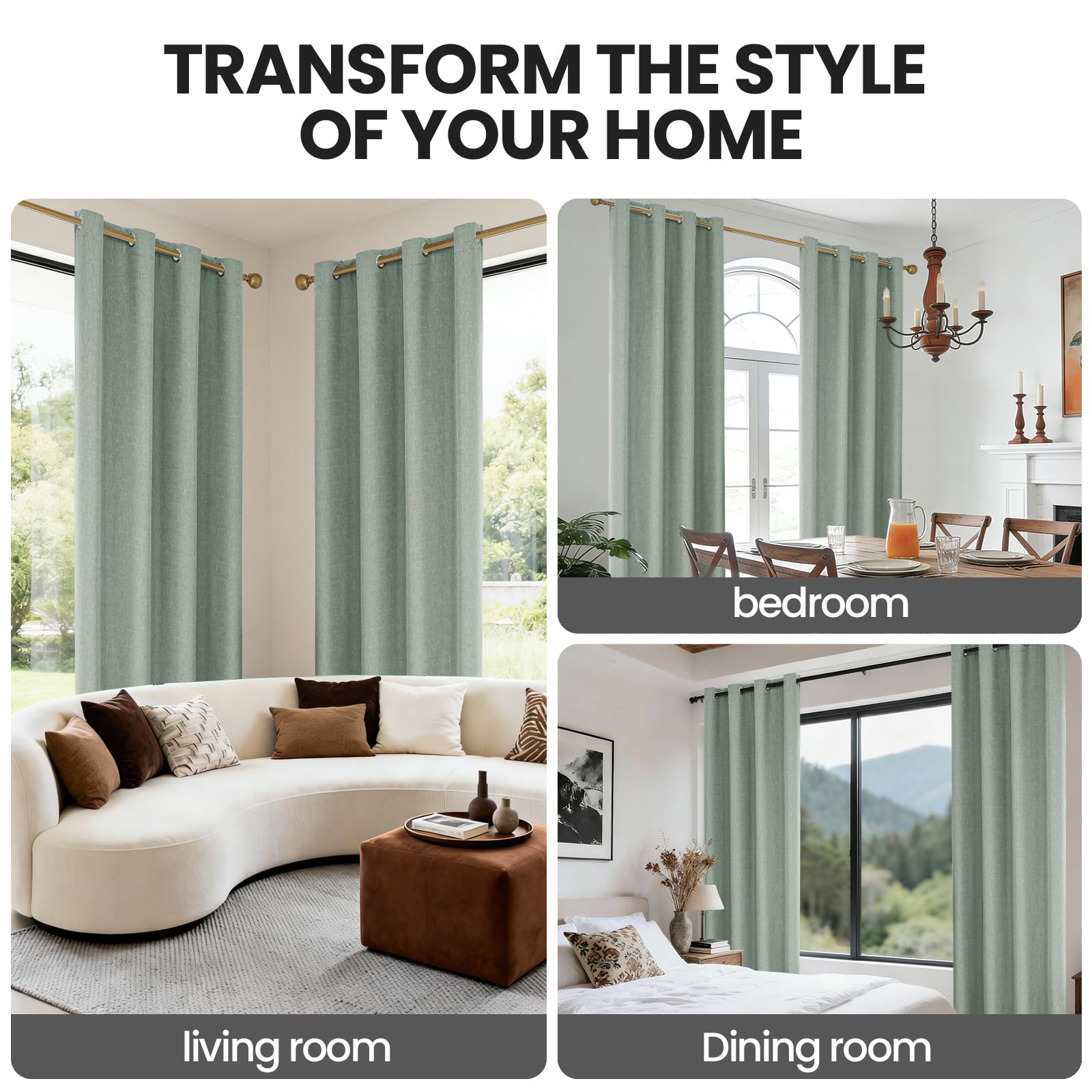 Ystyle 100% Blickdichte Vorhänge mit Ösen Gardinen Leinenoptik 2 Stück, 200x260cm, Verdunkelungsvorhang Leinen Thermovorhang Hitzeschutz, für Schlafzimmer Wohnzimmer, Modern, Hellgrün