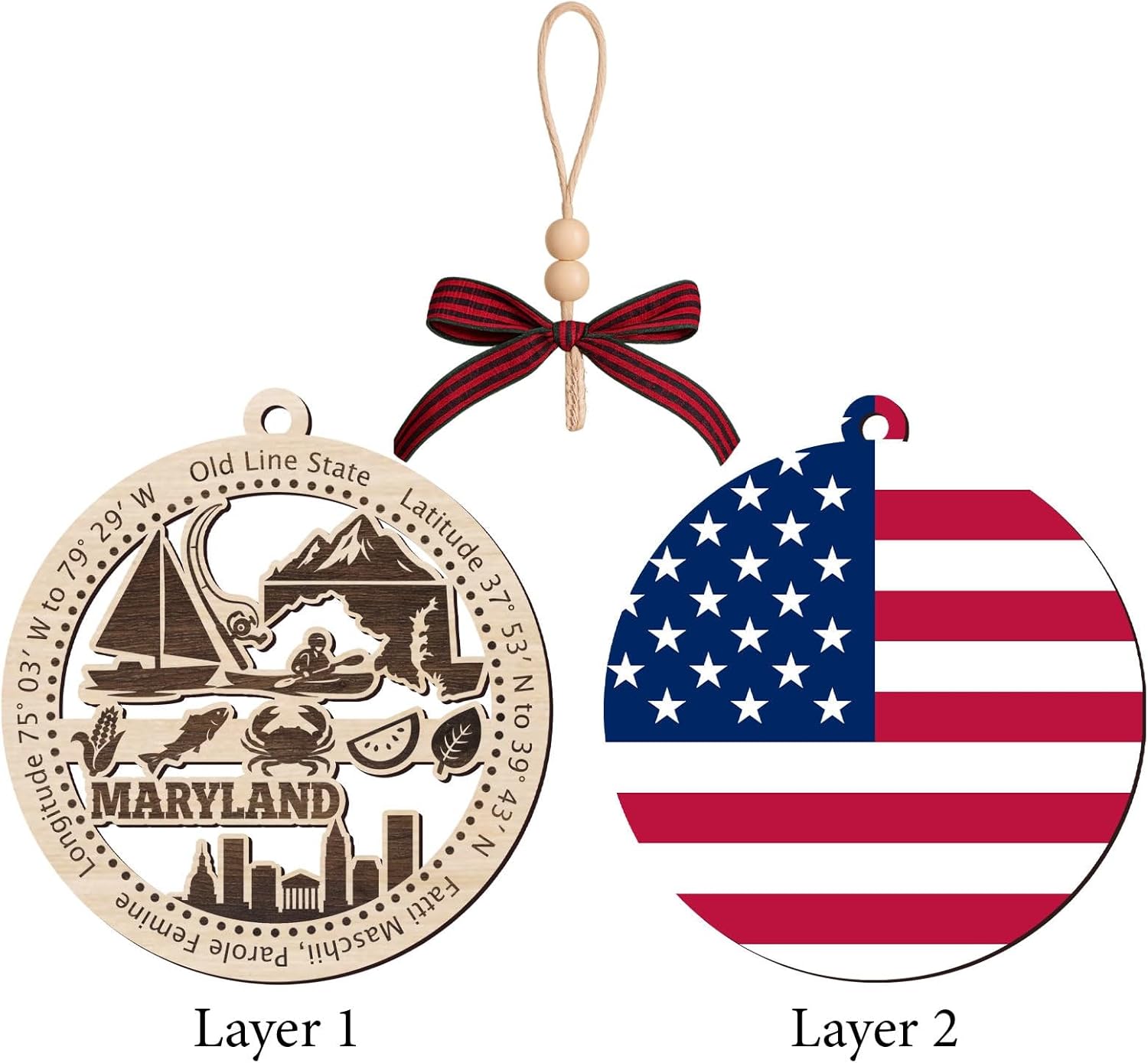 Maryland State Wooden Ornament - States Christmas Ornaments - Md State - Moving to Maryland Gift - First Christmas to Md - 2 Layer Ornament Wooden 4Inch - Image 3