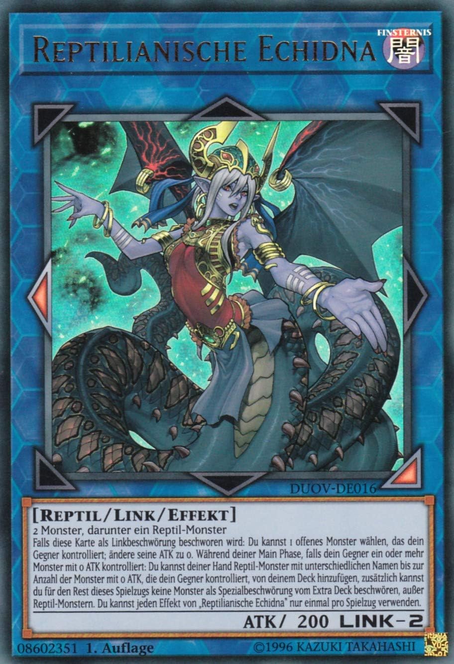 DUOV-DE016 - Reptilian Echidna - Ultra Rare - 1st Edition - German - Duel Overlord - with LMS Trading Fieldcenter Card Yugioh