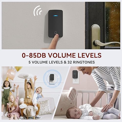 Miniatura 4 de AIDA Timbre inalámbrico, timbre autoalimentado con enchufe extra, no requiere batería, botón de timbre inalámbrico, 5 niveles de volumen con 32