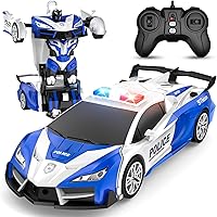 Vista 11 de Auto a control remoto con transformación de un botón, autos RC que se transforman en robot, 2.4 GHz 360 grados rotación de coche de policía con luz