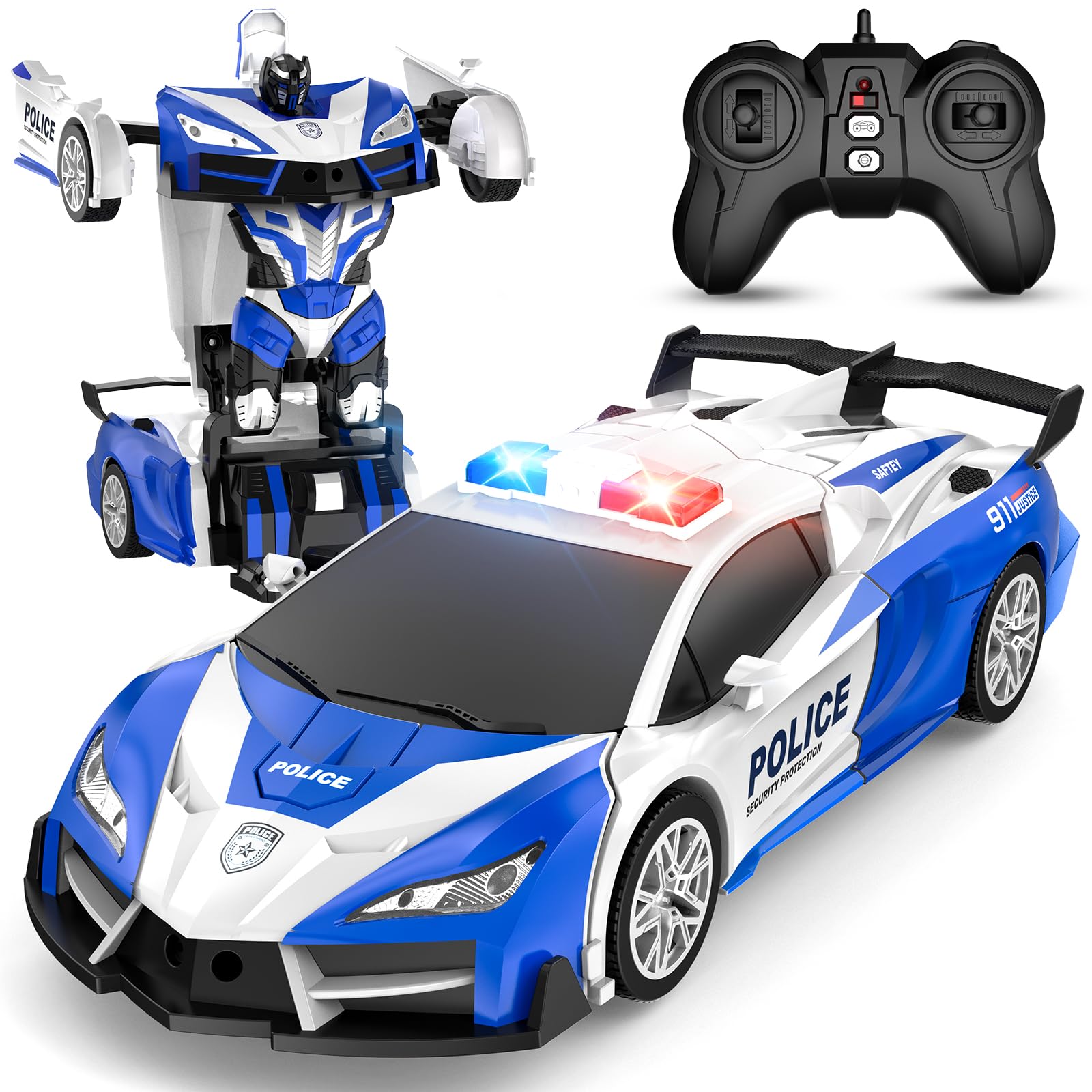Remote Control Car for Kids , One Button Transformation to Robot with Flashing Light 2.4 Ghz Transforming Robot Car 1:18 Scale Transform RC Cars Toy Boys Girls Birthday Gift with 360 Degree Rotation