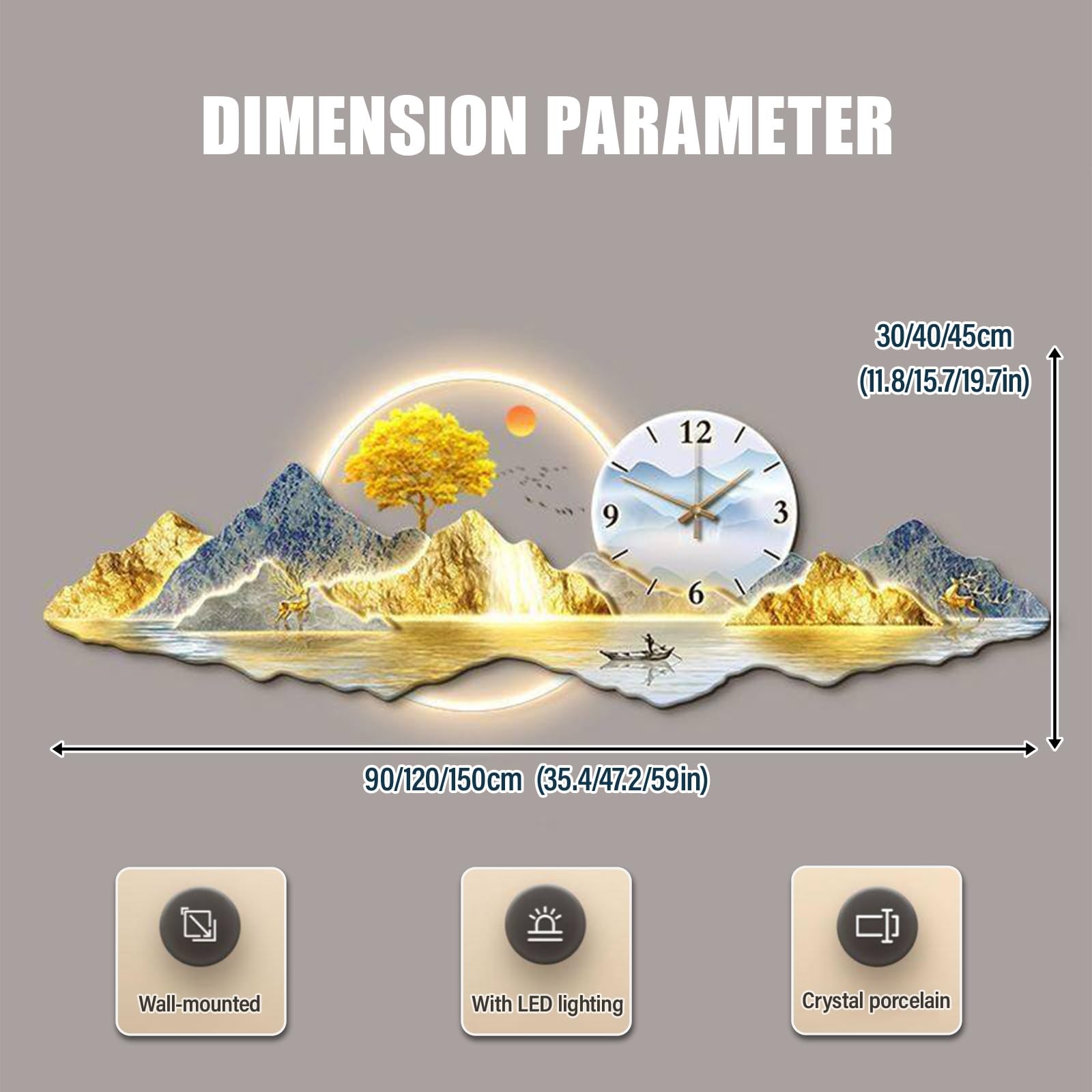 Orologio decorativo da parete 3D con luce LED, orologio da parete silenzioso moderno, grande scultura da appendere, alimentatore plug-in, per soggiorno, camera da letto, corridoio ingresso