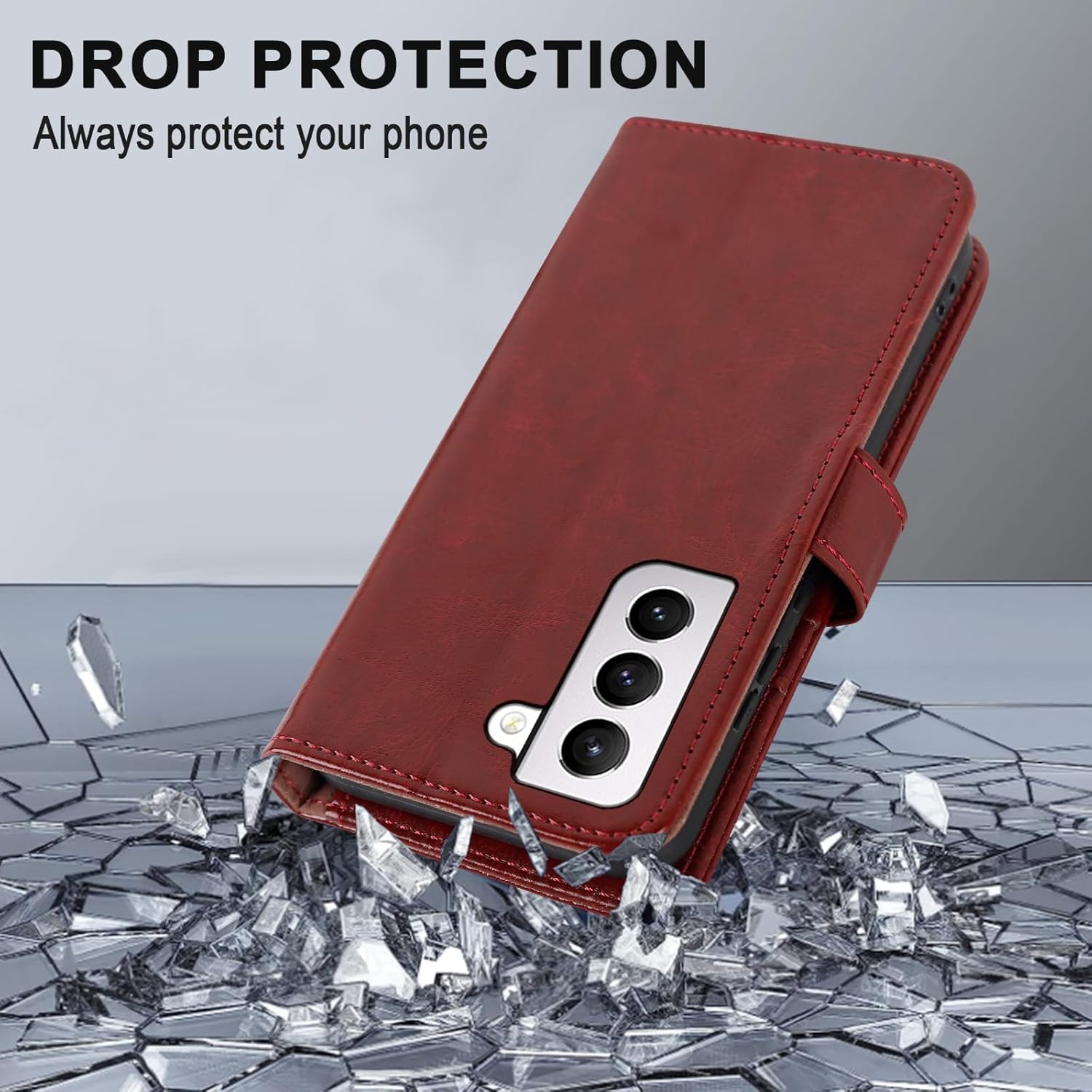 MONASAY Wallet Case Compatible for Galaxy S22+Plus 5G, 6.6 inch [Included Screen Protector][RFID Blocking] Flip Folio Leather Cell Phone Cover with Credit Card Holder, Burgundy - Image 7