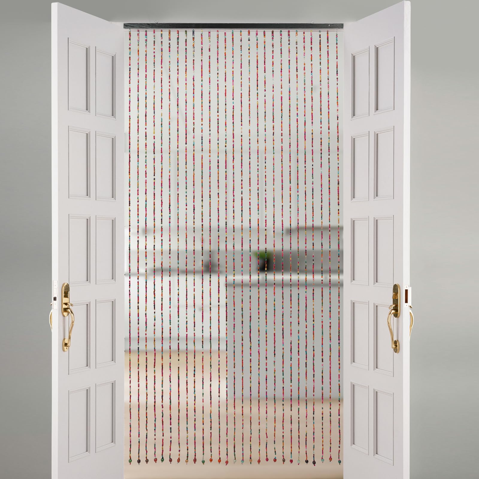 Rideau de porte en perles de bambou - 90 x 175 cm - Rideau de perles en bois - Rideau anti-mouches - Séparateur de pièce - Rétro