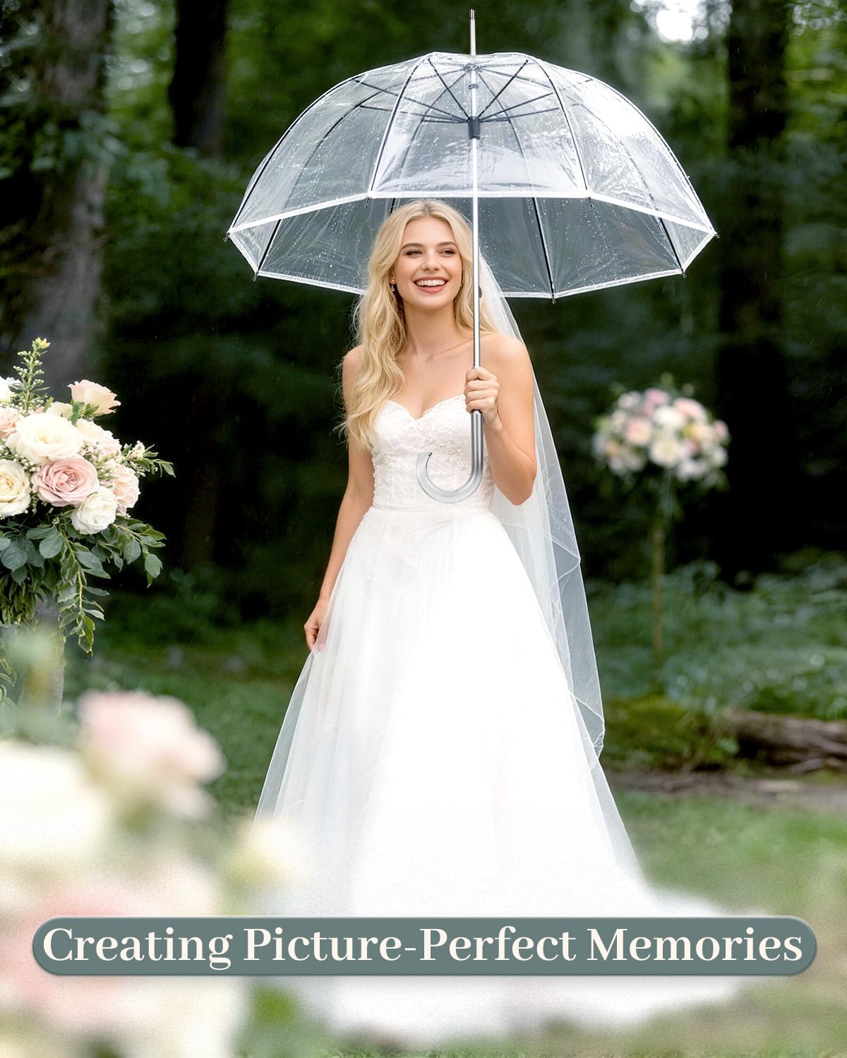 Clear Umbrella for Rain, Dome Bubble Umbrellas for Wedding, Windproof Transparent Umbrella with Large Canopy, Reinforced Fiberglass Frame & Aluminum Shaft, Lightweight for Prom & Outdoor Events