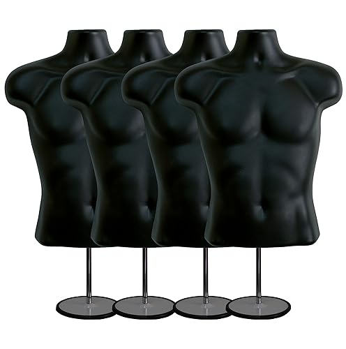 Miniatura 31 de DisplayTown - Maniquí masculino de torso con soporte de metal, cuerpo hueco, apilable, forma para exhibir camisetas, mostrador, ferias de Negro