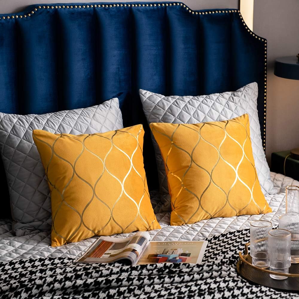 22x22 Inch Gold Velvet Throw Pillow Covers: 2 Pack Square Decorative Pillow Cases for Bedroom Sofa Couch Living Room, Yellow - Image 6