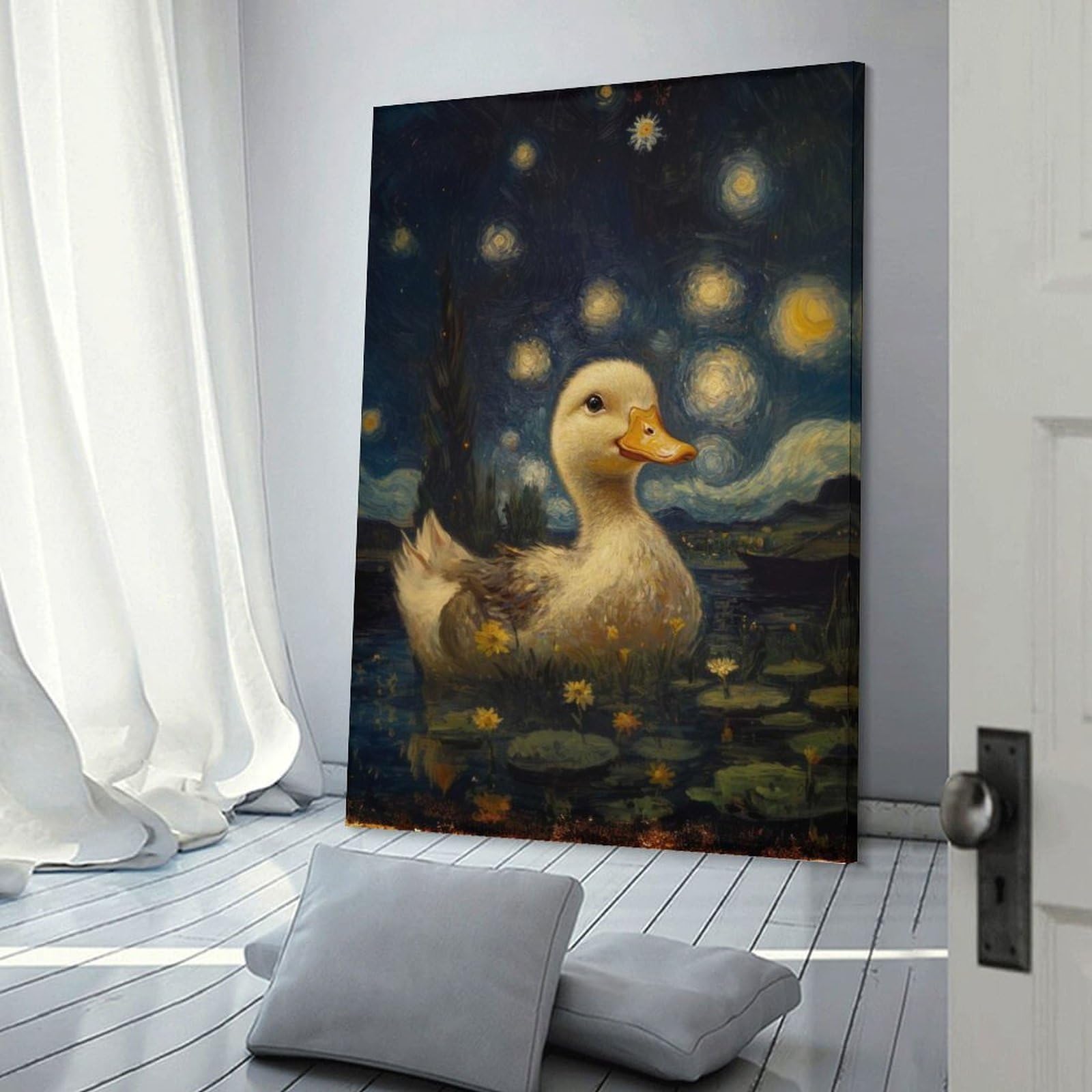 Junmoney Duck in Starry Night Room Decor Wall Art, 20x30inch(50x75cm), for Front Hall, Corridor Or Welcome Spaces, A Neat Decor Update for Hallways