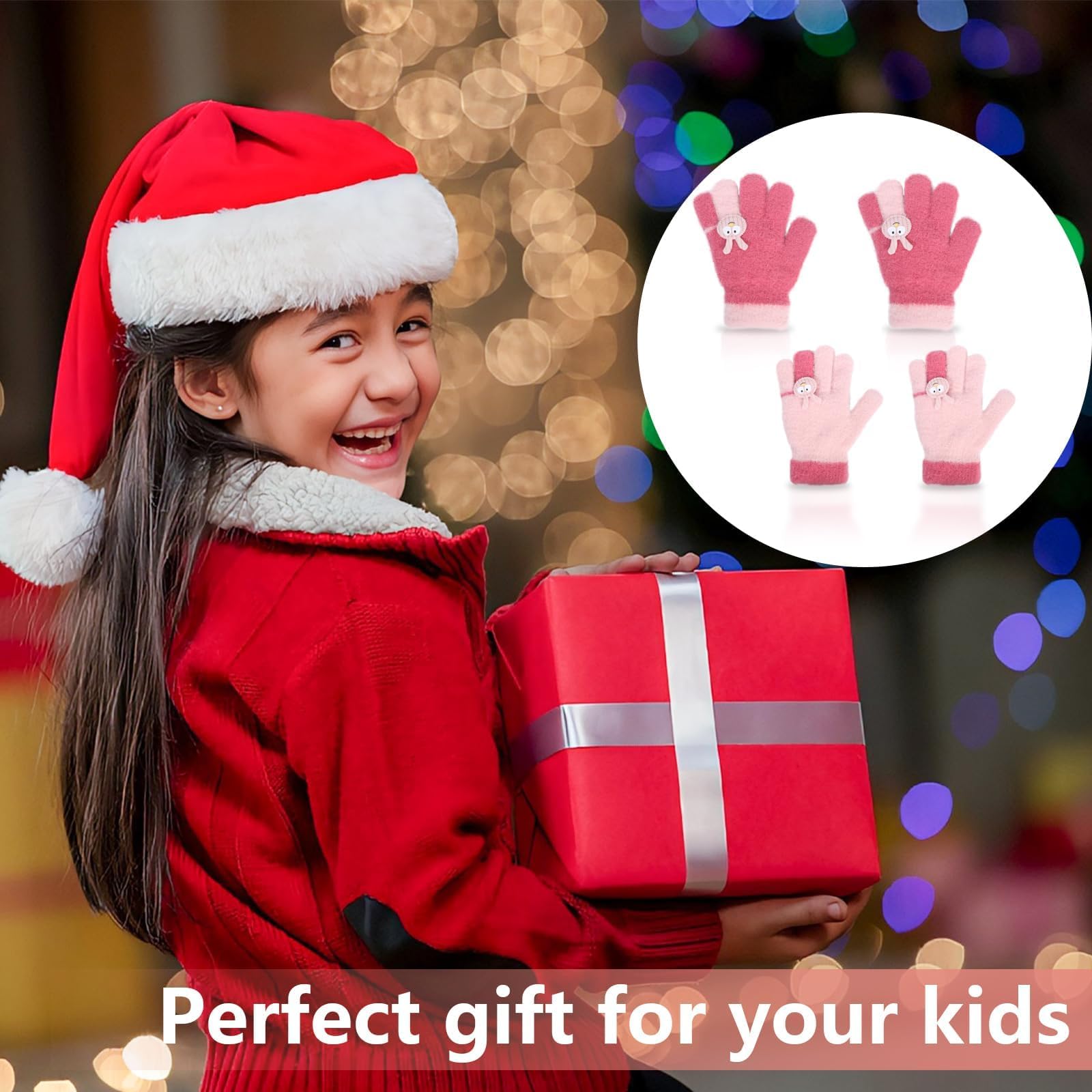 Becellen 2 Pares Lindos Guantes Niñas, Invierno Térmicos Guantes Elásticos Coloridos Mágicos Guantes Dedo Completo Cálido Guantes para Niños Uso Diario