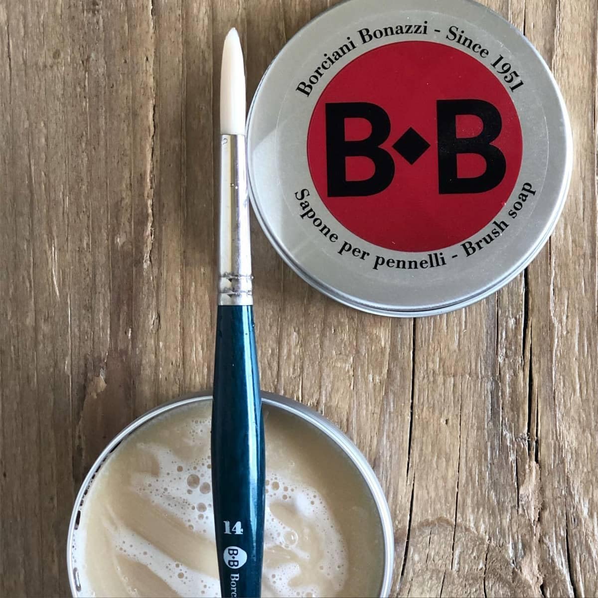 BORCIANI E BONAZZI Vegetable Brush Soap, 100g - All-Natural Paintbrush Cleaner - Gentle, Deep Cleansing, Restores & Conditions Delicate Brushes, w/Aluminum Tin