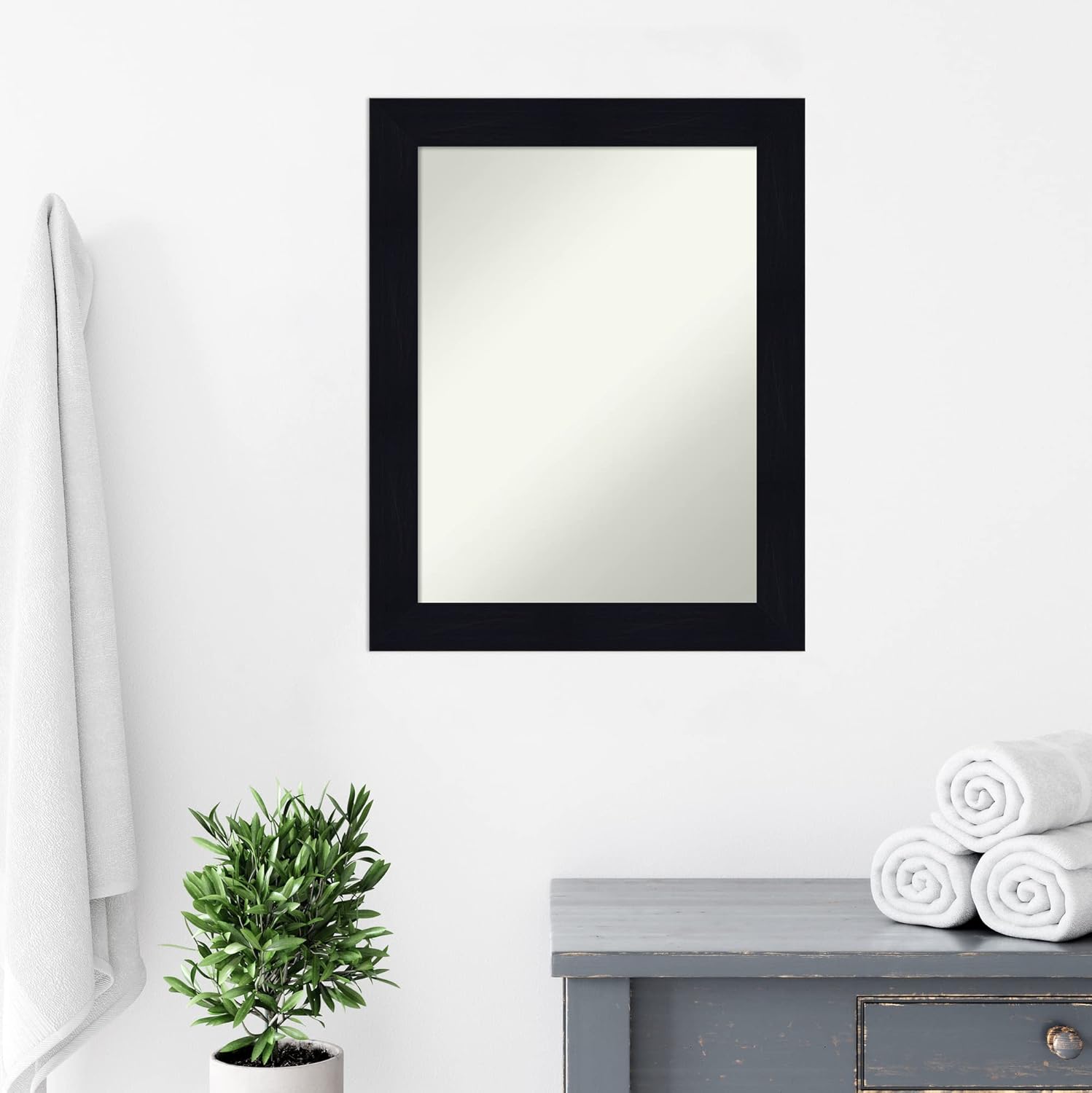Amanti Art Bathroom Mirror for Over Sink, Vanity Mirror, Wood Frame, Hangs Horizonally and Vertically, Bathroom Wall Decor, Non-Beveled Edge