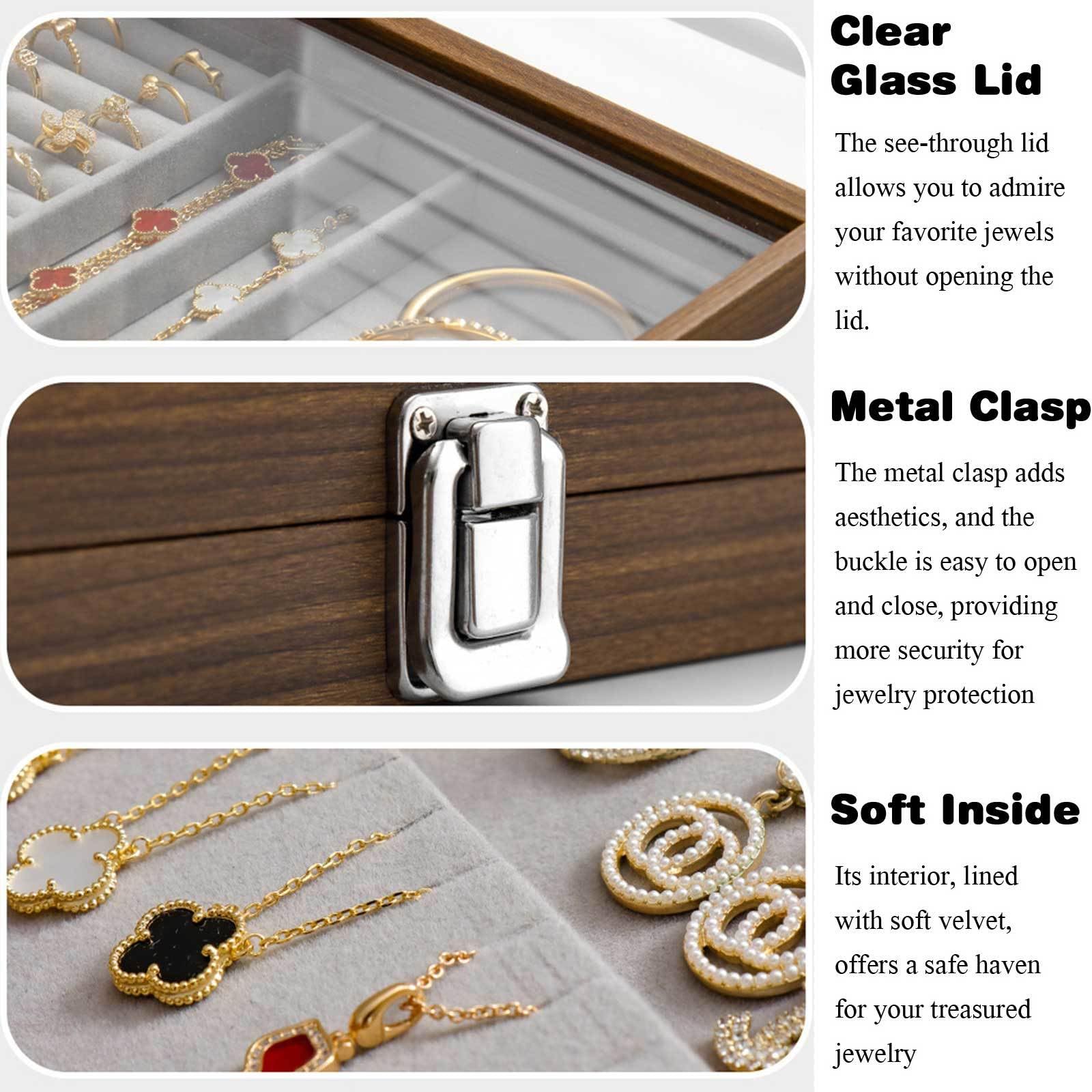 Amazon.co.jp: ガラス蓋付き木製ジュエリーボックス、 女性用木製