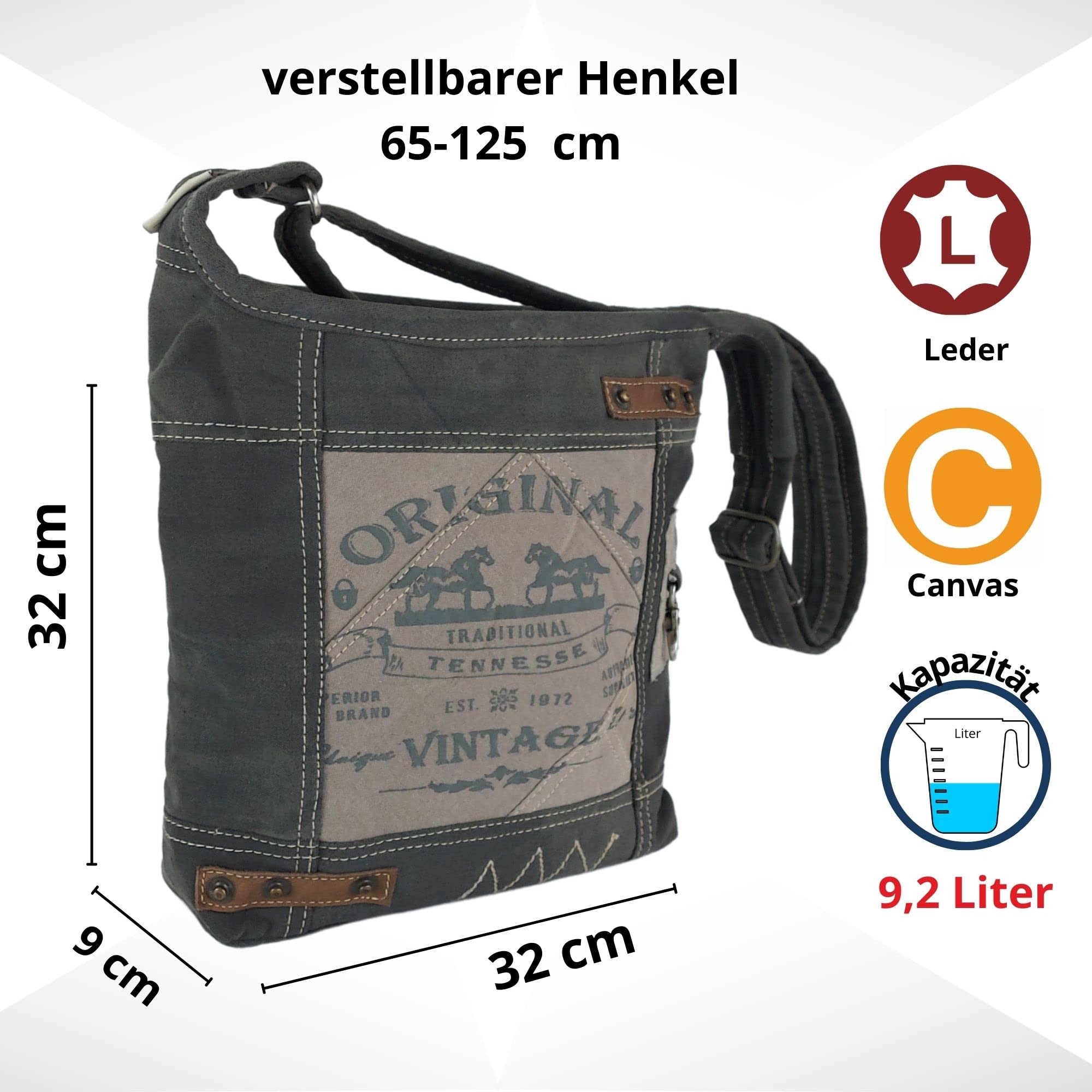 Sunsa Damen Umhängetasche. Hobo Tasche aus Canvas & Leder. Vintage Schultertasche mit Pferde Motive. Crossbody Bag als Geschenkideen für Frauen