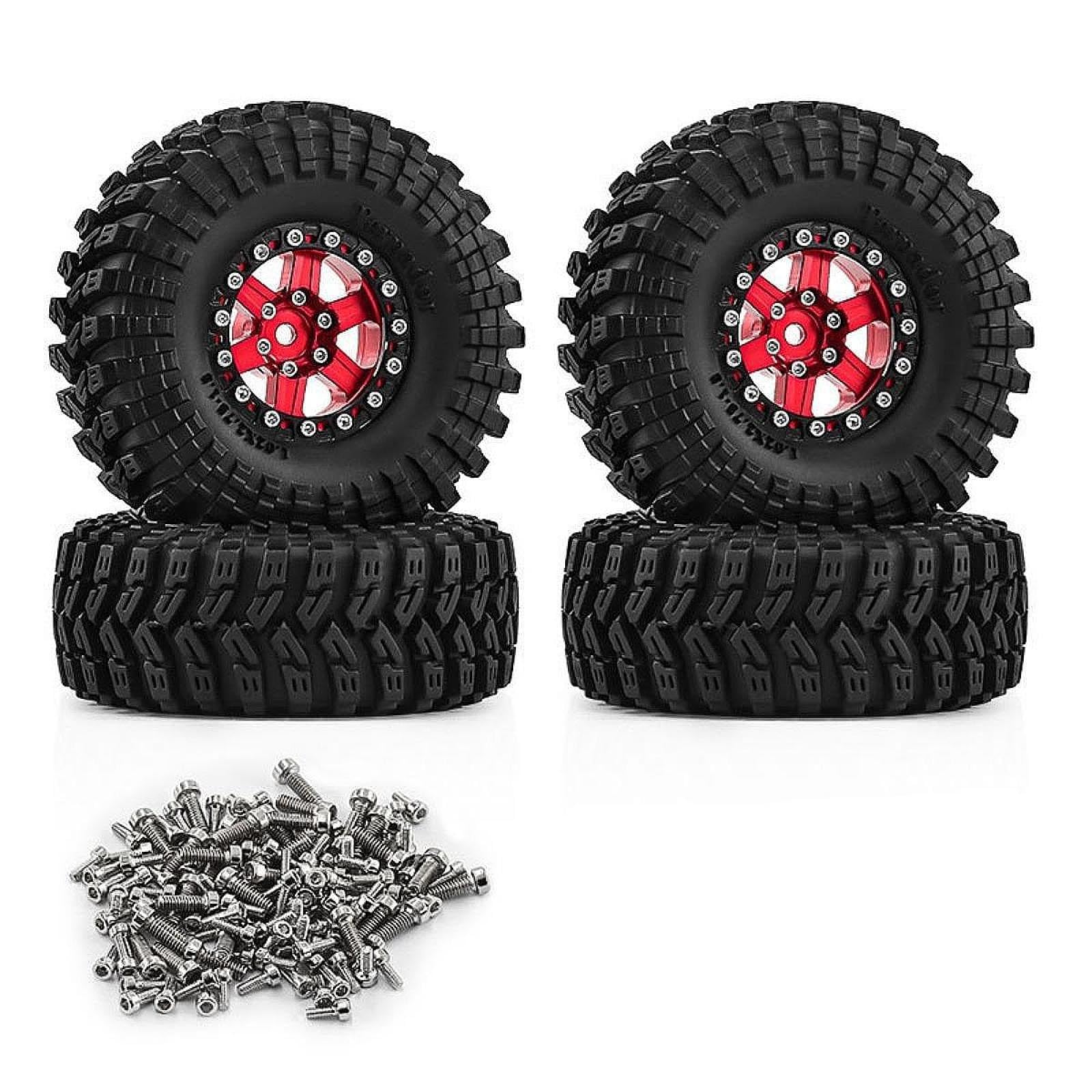 4 Pezzi Ruote Auto Giocattolo Pneumatici Parti Ricambio RC Resistenti in Alluminio Adatti per Modellismo Manutenzione Auto Radiocomandate, Rosso
