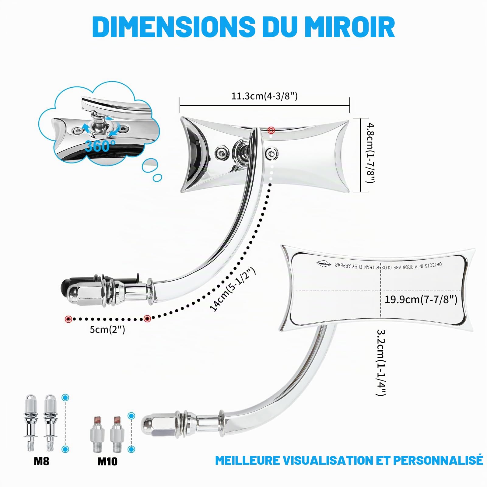 Rétroviseurs de Moto Chrome, Latéraux de Rétroviseur de Moto M10 de Forme Irrégulière Compatibles avec Harley Sportster Custom Iron 883 Road King Street Softail et Electra Glide