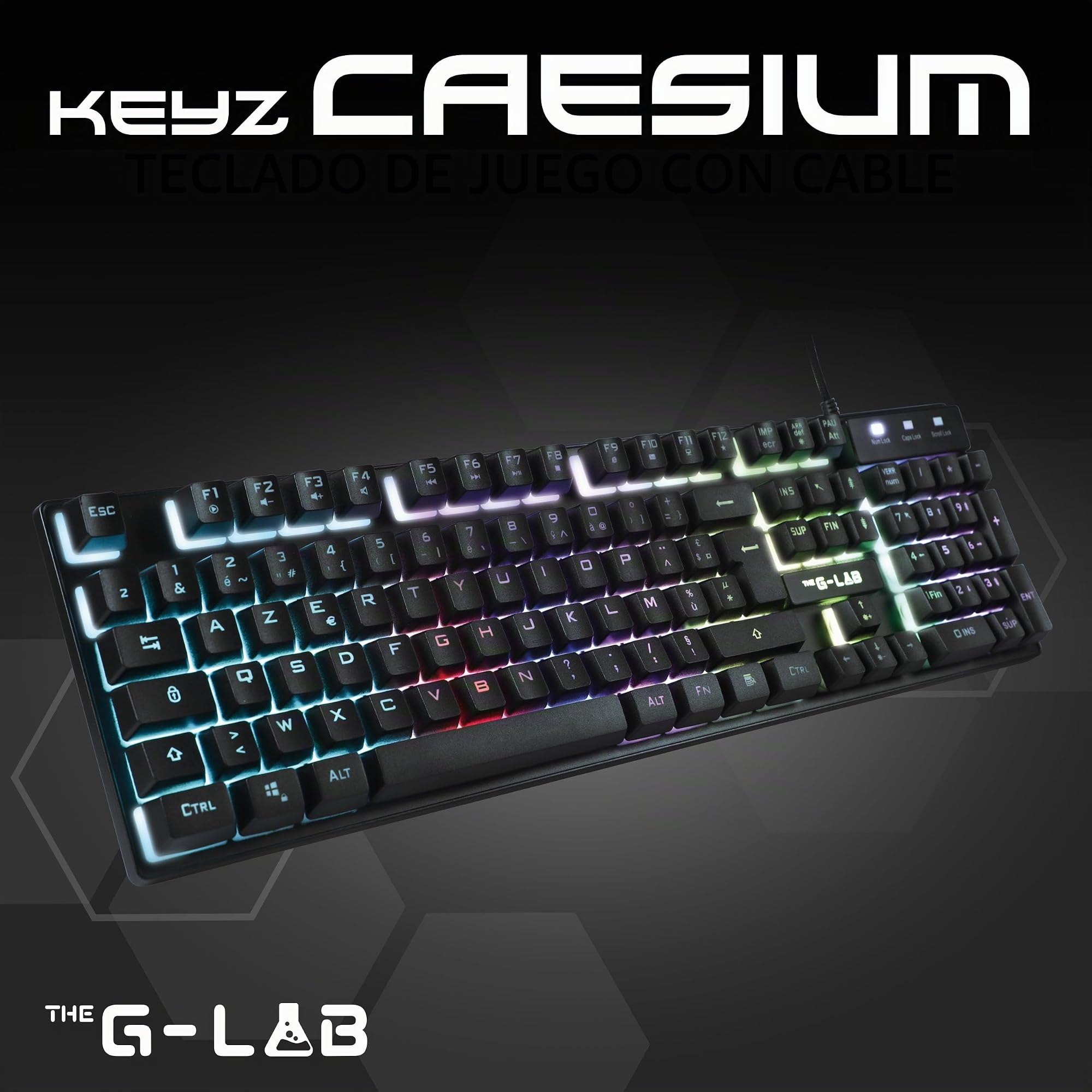 THE G-LAB Keyz Caesium - Teclado Gamer con Cable USB - Retroiluminación RGB LED, Teclado Gamer Sensación mecánica, 19 Teclas antighosting, Duradero - PC/PS4/PS5/XBOX - Diseño AZERTY francés