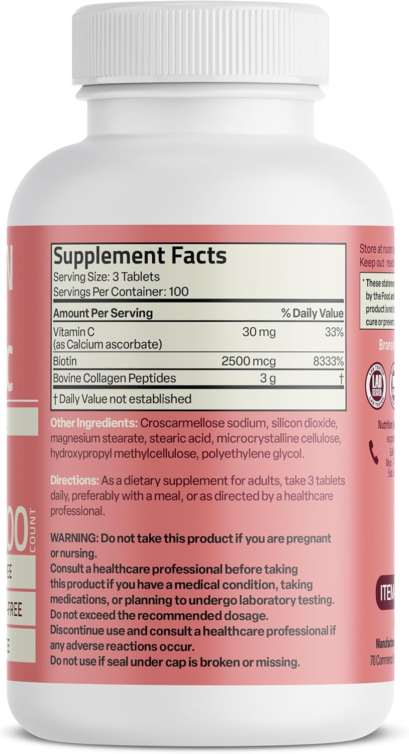 Bronson Collagen Peptides 3000mg (per Serving) with Biotin & Vitamin C - for Hair, Skin & Nails Support, Non-GMO, 300 Tablets