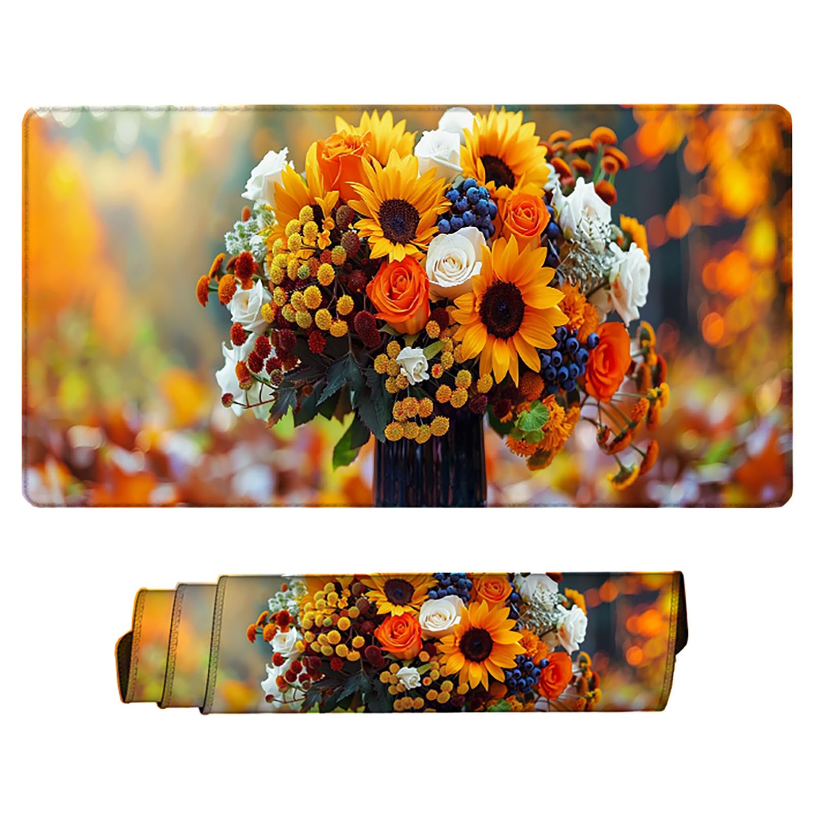 Żółta podkładka pod mysz XXL, podkładka na biurko, 1200 x 600 cm, szyte krawędzie, podkładka pod mysz, gumowa podstawa, słonecznik, podkładka pod mysz, stabilna przyczepność na gładkich