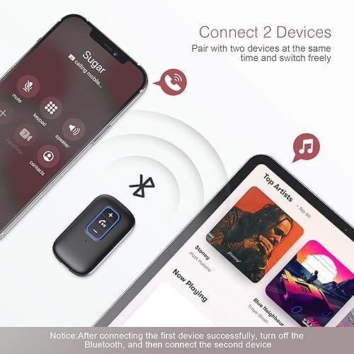 Miniatura 5 de Adaptador Bluetooth auxiliar para automóvil, receptor Bluetooth 5.0 para automóvil, adaptador Bluetooth inalámbrico con llamadas manos libres,