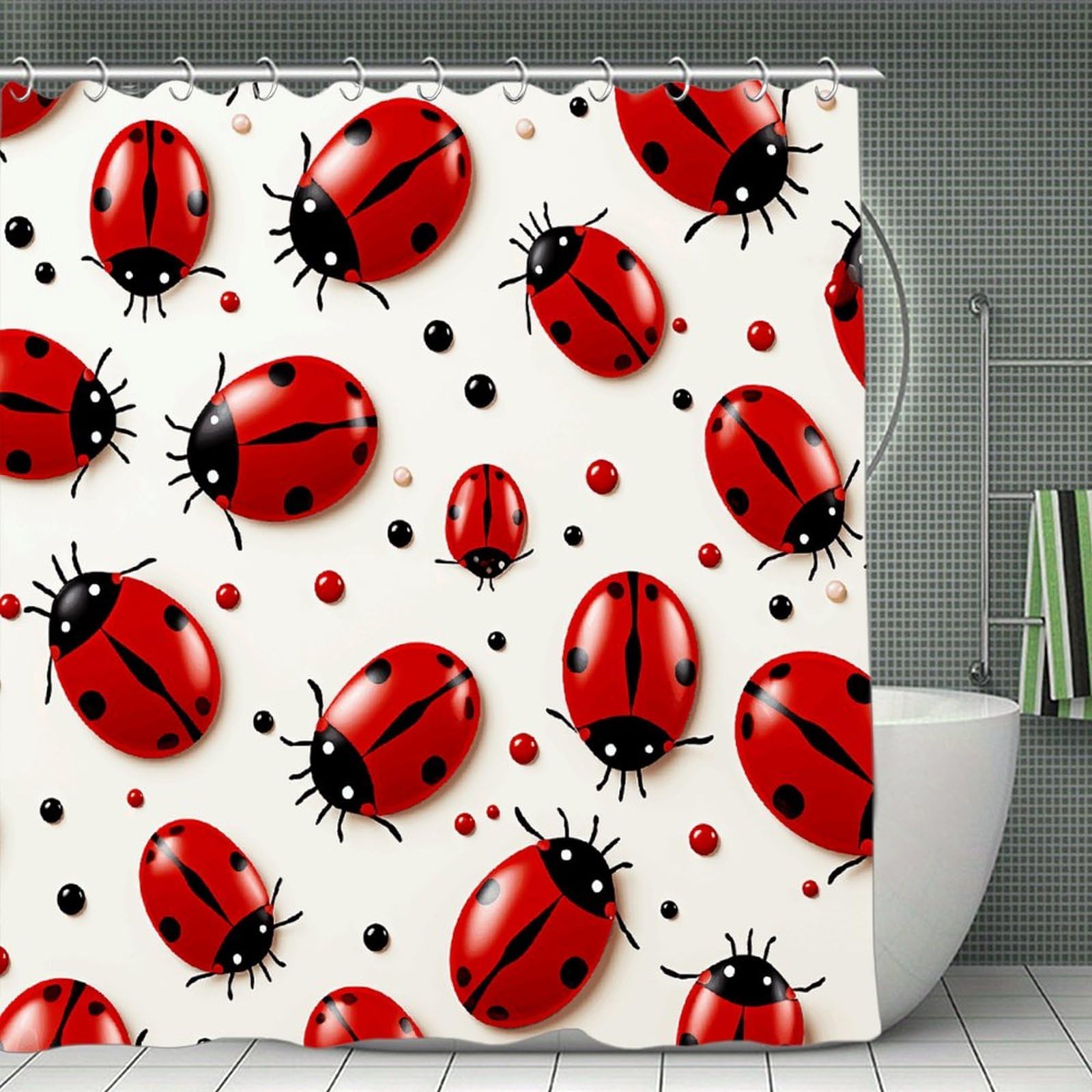 VstaDank Red Ladybug Shower Curtain Waterproof Bathroom Curtain with Hooks Luxury Weighted Bath Curtains for Bathtubs Showers Room Dividers Decorative Shower Curtains 71x71 in