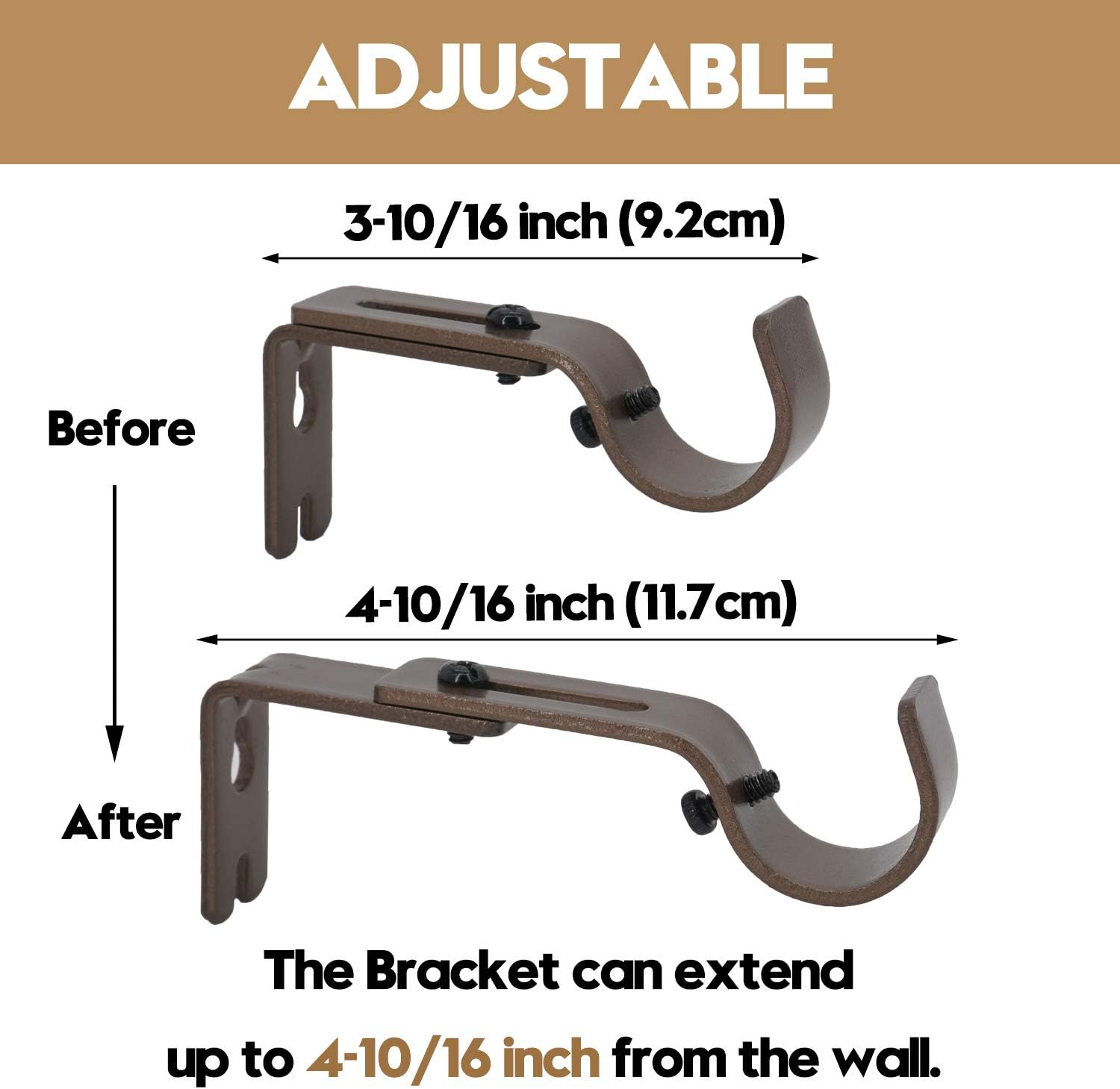 AddGrace Adjustable Curtain Rod Bracket, Fits up to 1 inch Curtain Rod, Set of 6, Sturdy Extendable Curtain Rod Holder, Metal Single Rod Bracket for Wall (Bronze) : Home & Kitchen