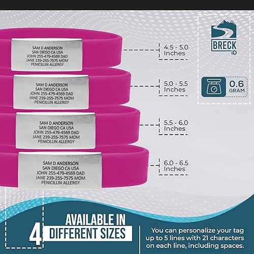 Miniatura 3 de BRECK iD Pulsera SPRINT de alerta médica para hombres y mujeres  Pulseras de silicona elásticas y cómodas para identificación  Información médica y